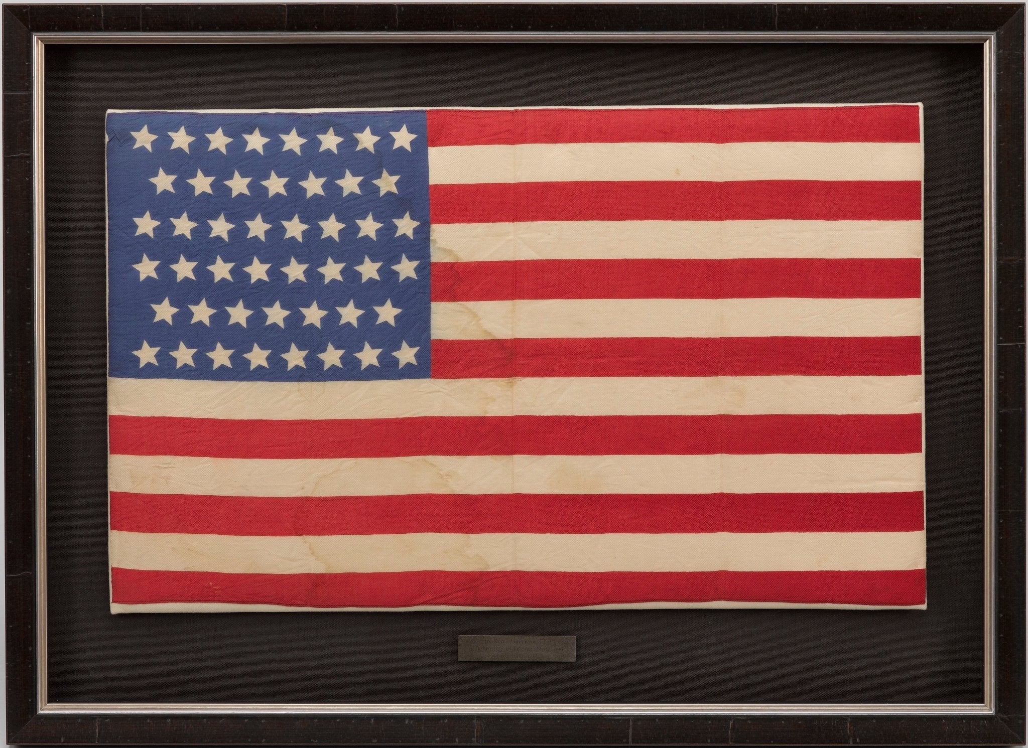 Antique circa 1908-1912 silk United States 46 star flag, sometimes referred to as order the Oklahoma flag, needs ironing!