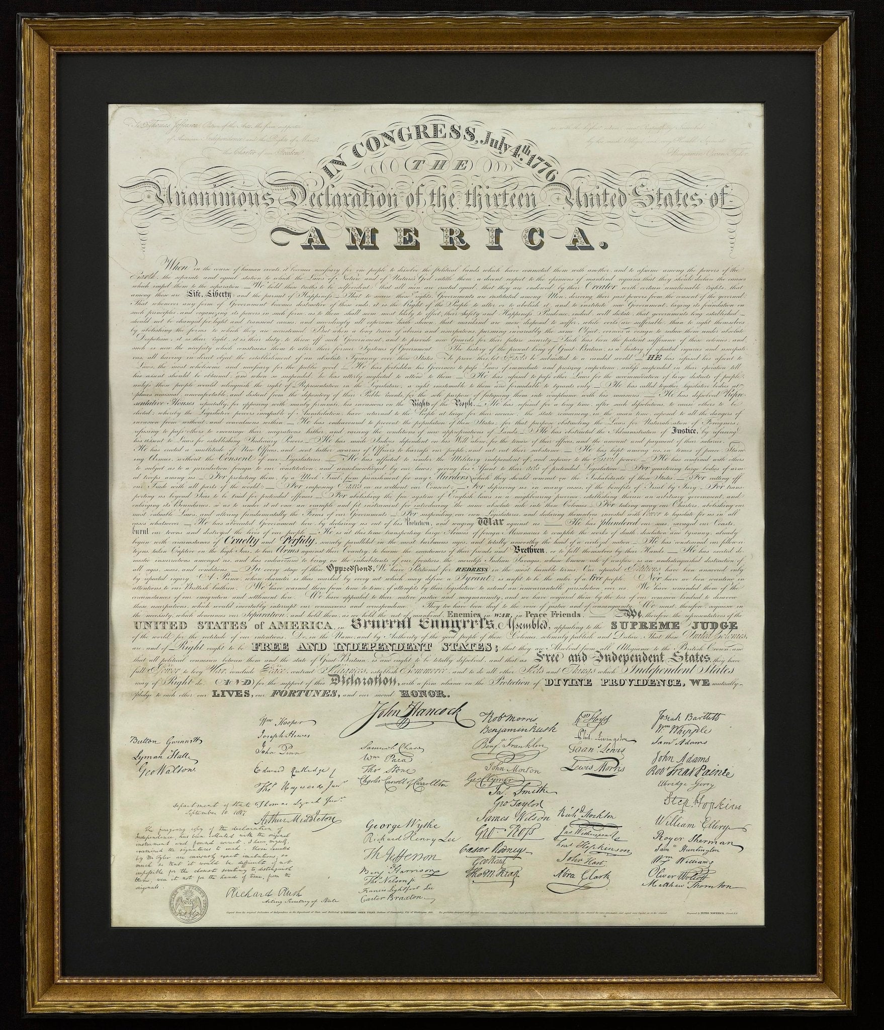 1818 "Declaration of Independence" Broadside Engraving by Benjamin Owen Tyler - The Great Republic