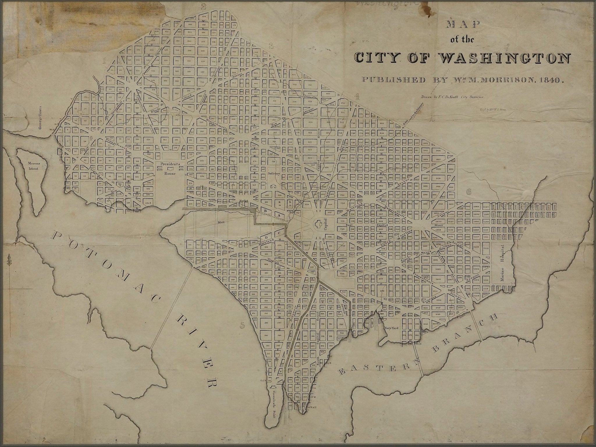 1840 "Map of the City of Washington" Published by William M. Morrison - The Great Republic