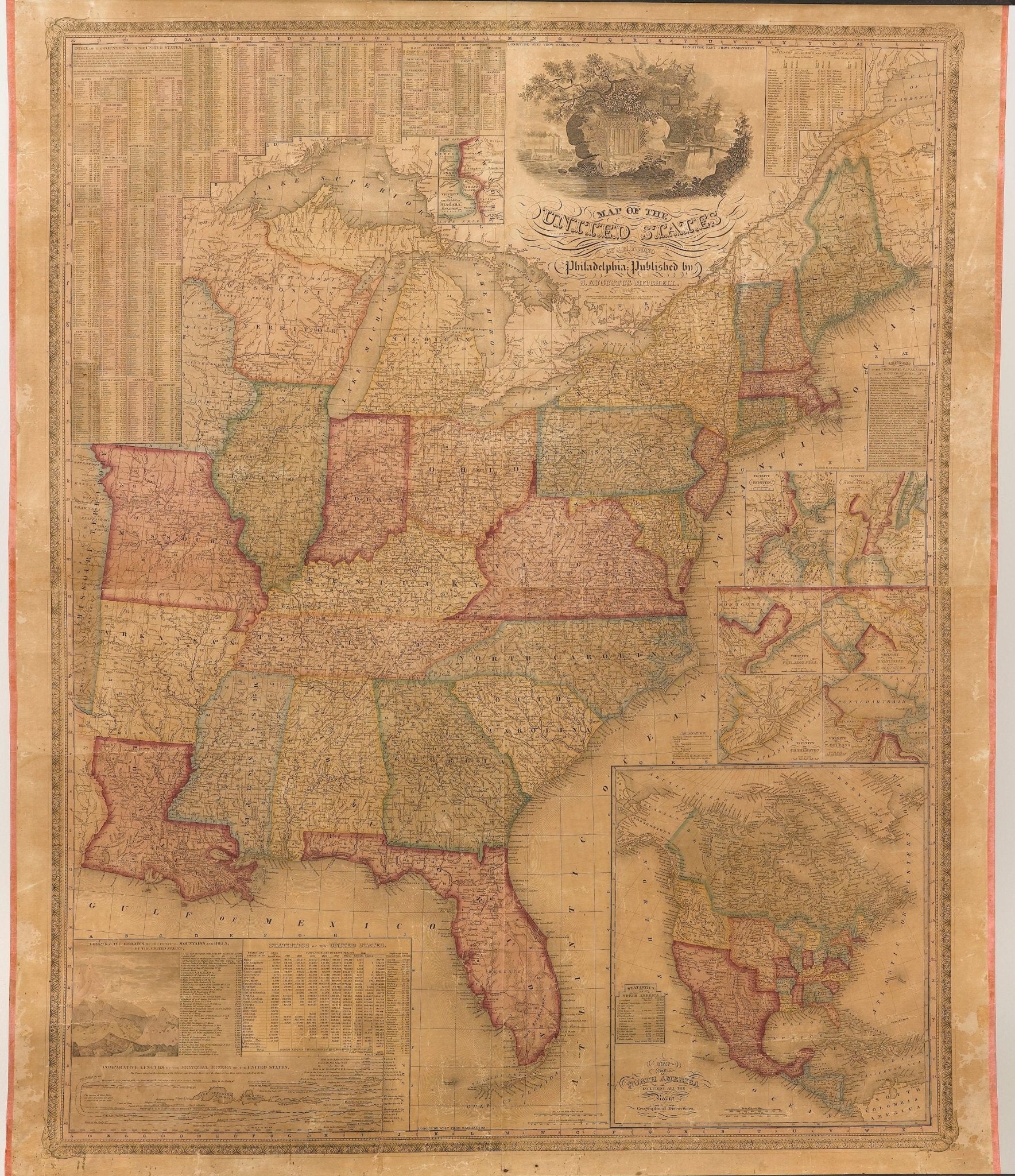 1842 Wall Map of United States, Engraved by J. H. Young, Published by S. A. Mitchell - The Great Republic