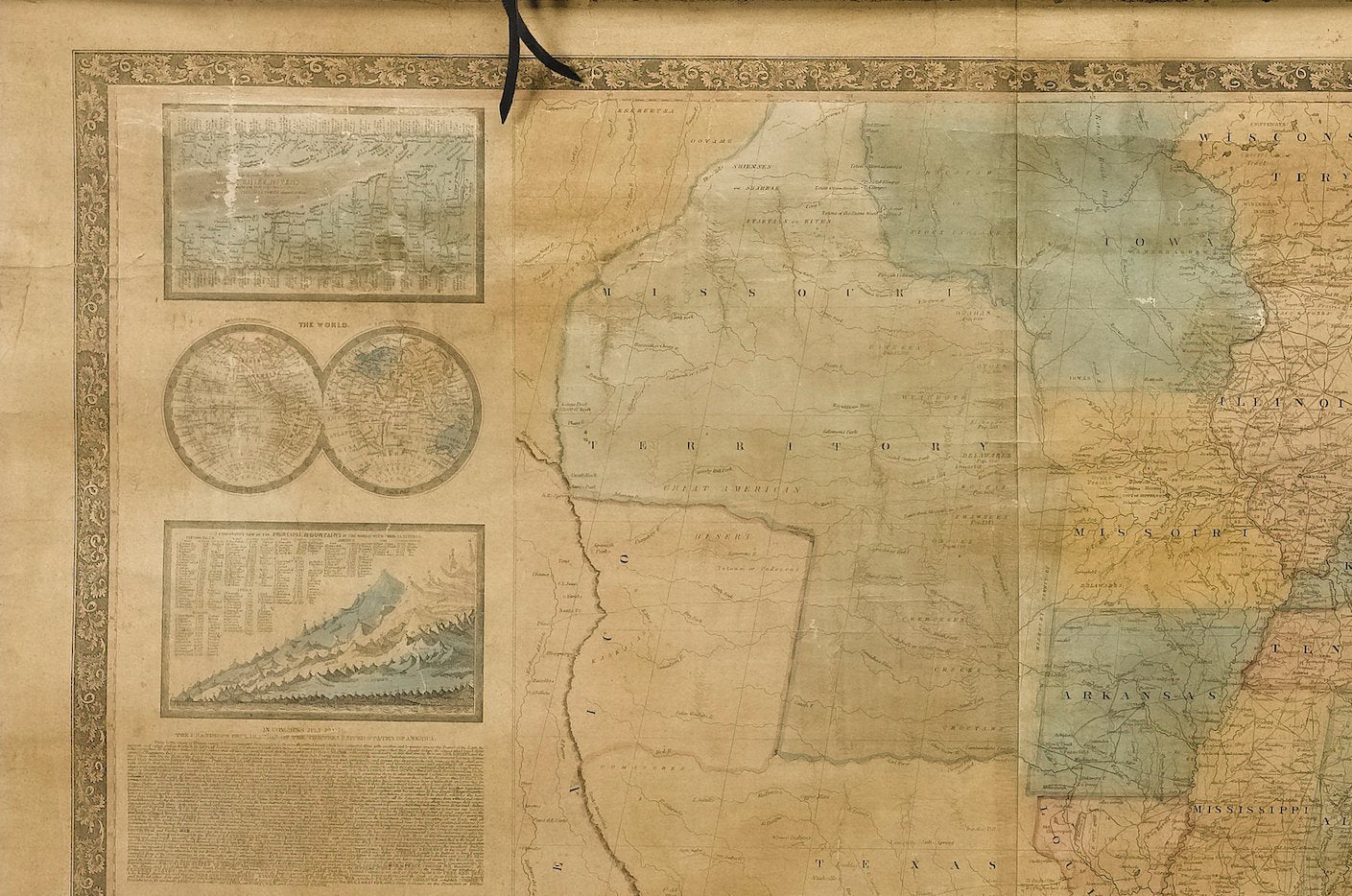 1845 "Ensign's Travellers' Guide and Map of the United States," Hand - Colored Wall Map - The Great Republic