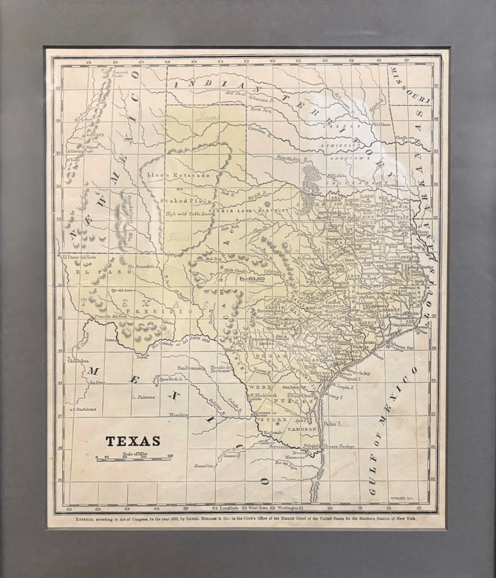 1853 "Texas" Map by Daniel Burgess - The Great Republic