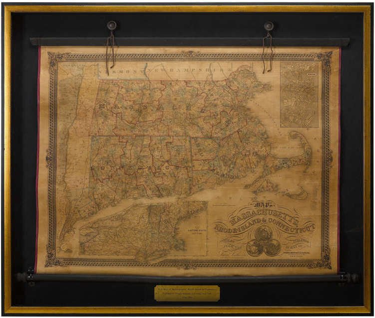 1854 Wall Map of Massachusetts, Rhode Island & Connecticut by Ensign, Bridgman & Fanning Engraving - The Great Republic