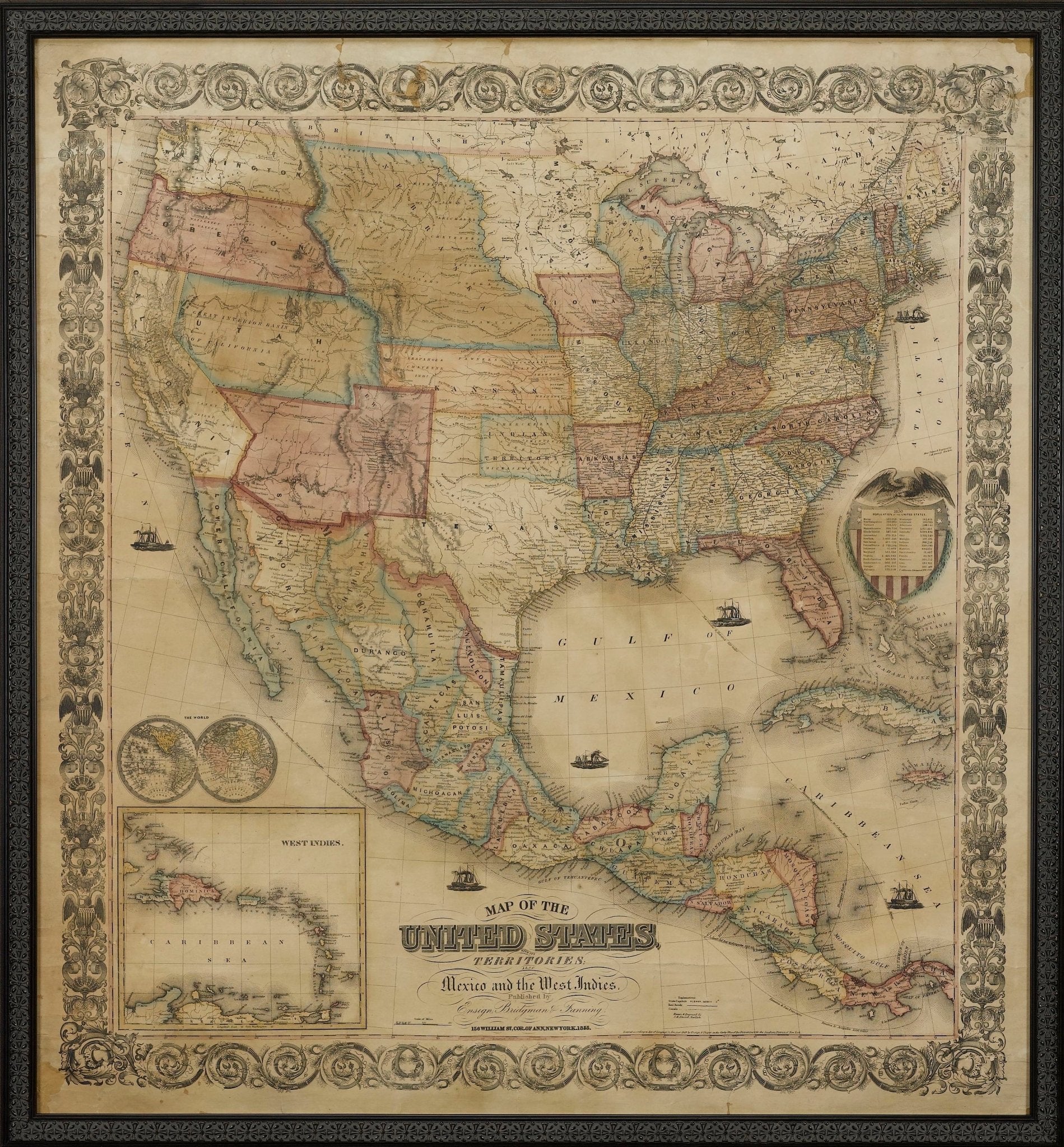 1856 "Map of the United States, with its Territories; also Mexico and the West Indies" by Ensign, Bridgeman, and Fanning - The Great Republic