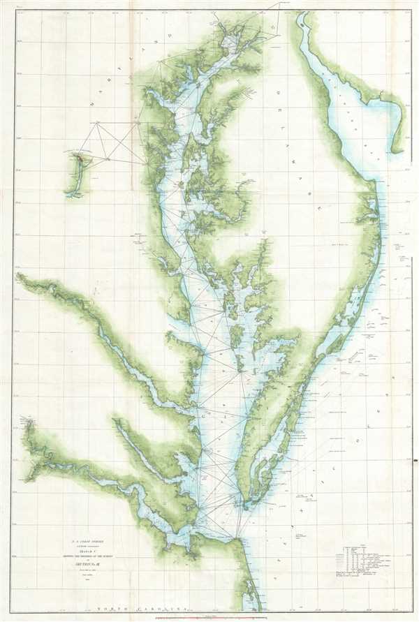 1856 "U.S. Coast Survey Map of Chesapeake Bay and Delaware Bay" by A. D. Bache. - The Great Republic