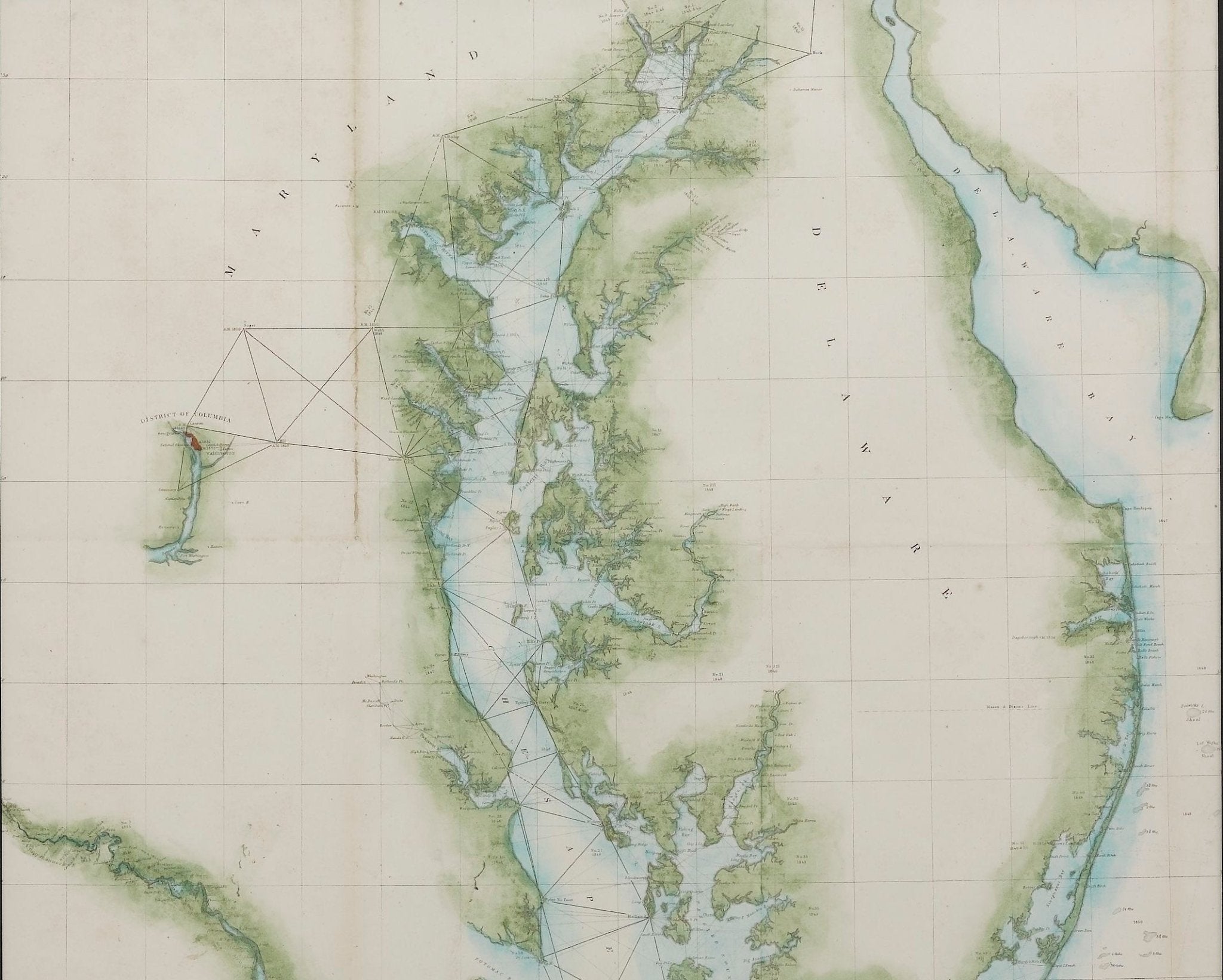 1856 "U.S. Coast Survey Map of Chesapeake Bay and Delaware Bay" by A. D. Bache. - The Great Republic