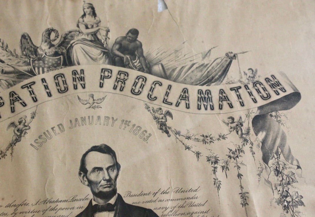 1865 "Emancipation Proclamation. Issued January 14 1863" Lithograph by P.S. Duval and Son after G.R. Russell - The Great Republic