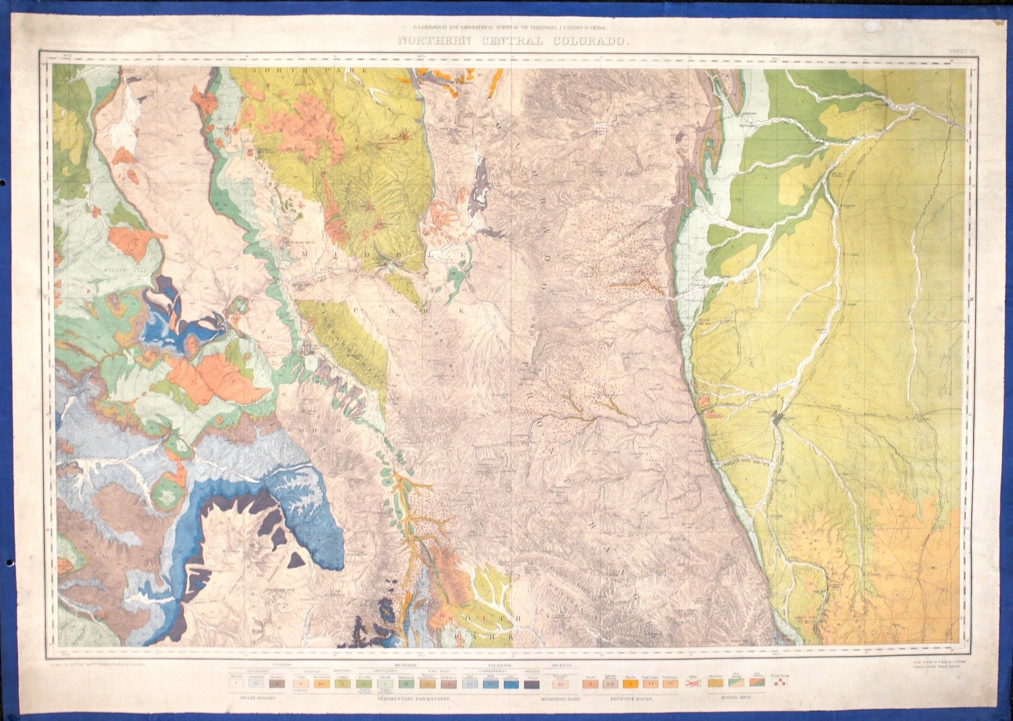 1877 "Northern Central Colorado" Geological Map by F.V. Hayden, Lithographed by Julius Bien - The Great Republic