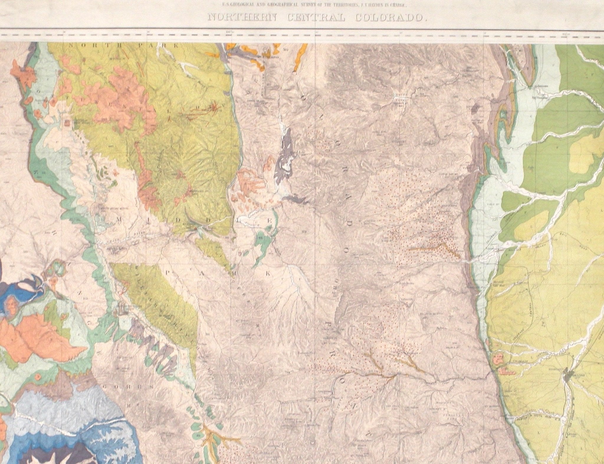 1877 "Northern Central Colorado" Geological Map by F.V. Hayden, Lithographed by Julius Bien - The Great Republic