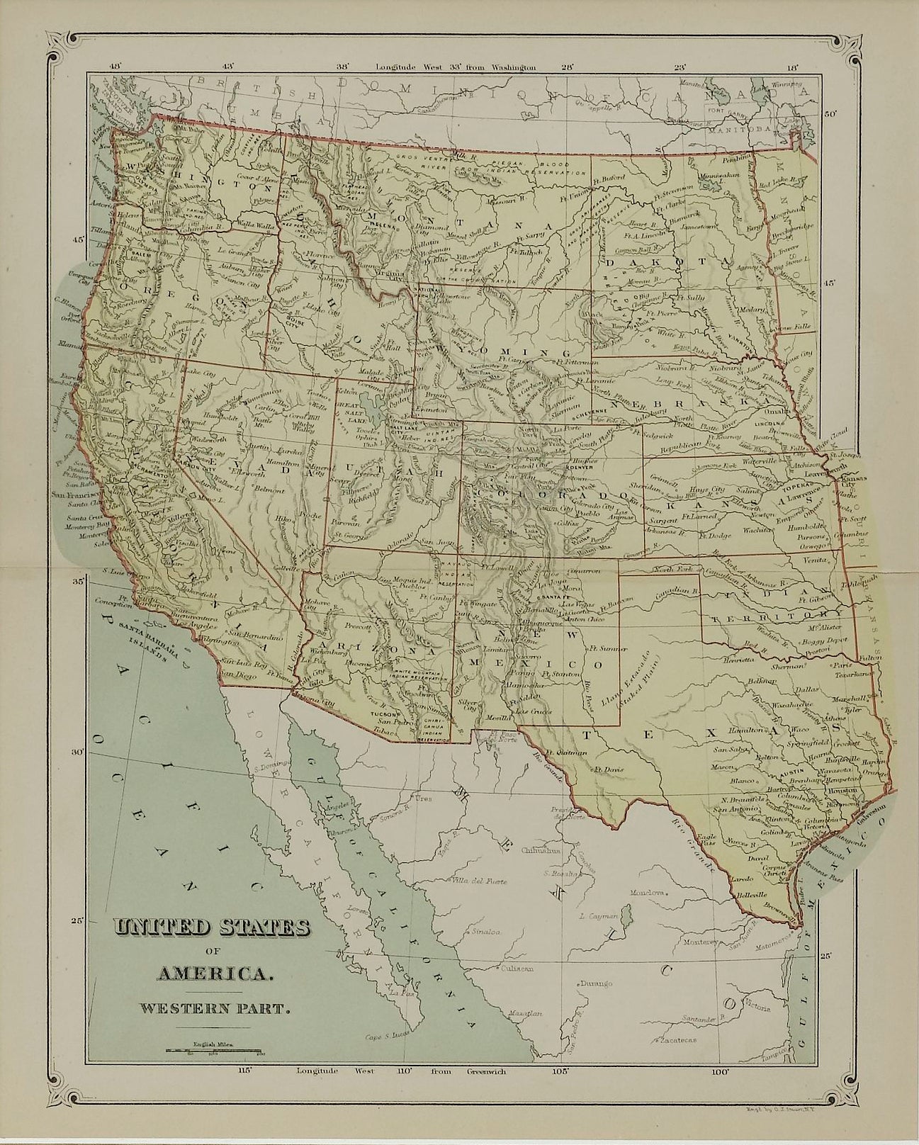 1879 "United States of America, Western Part" by O. J. Stuart - The Great Republic