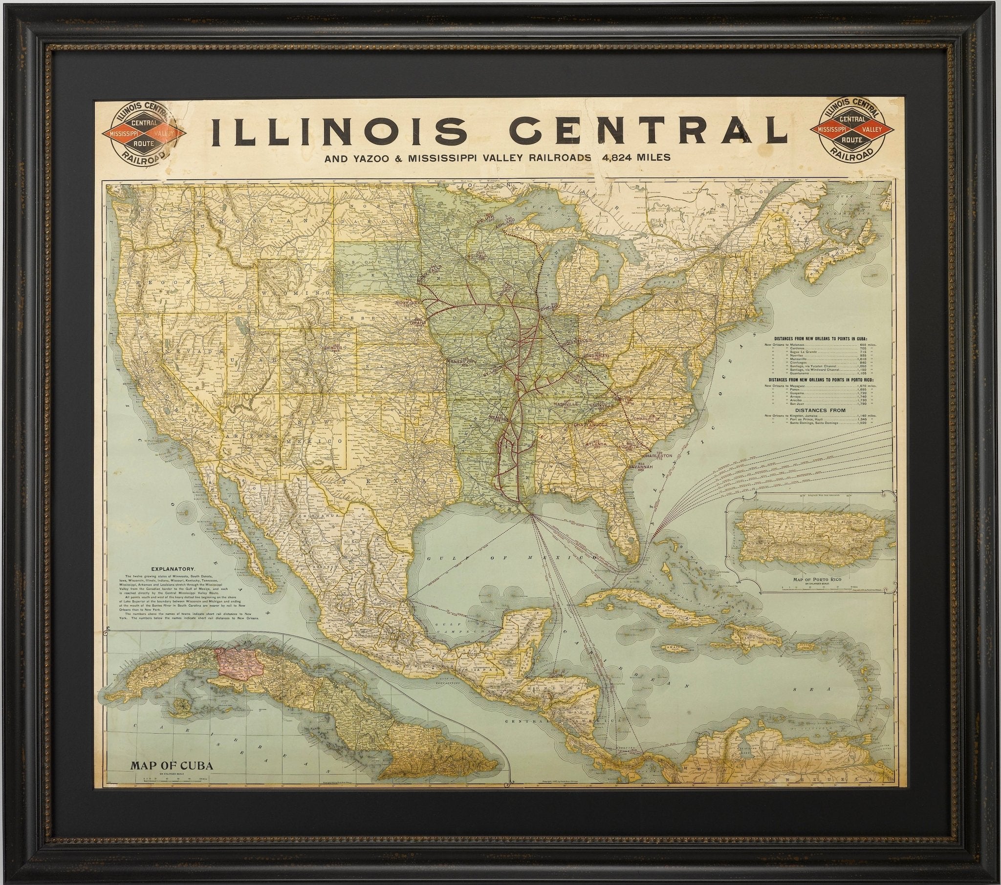 1899 Poole Brothers Railroad Map of the Illinois Central Railroad - The Great Republic