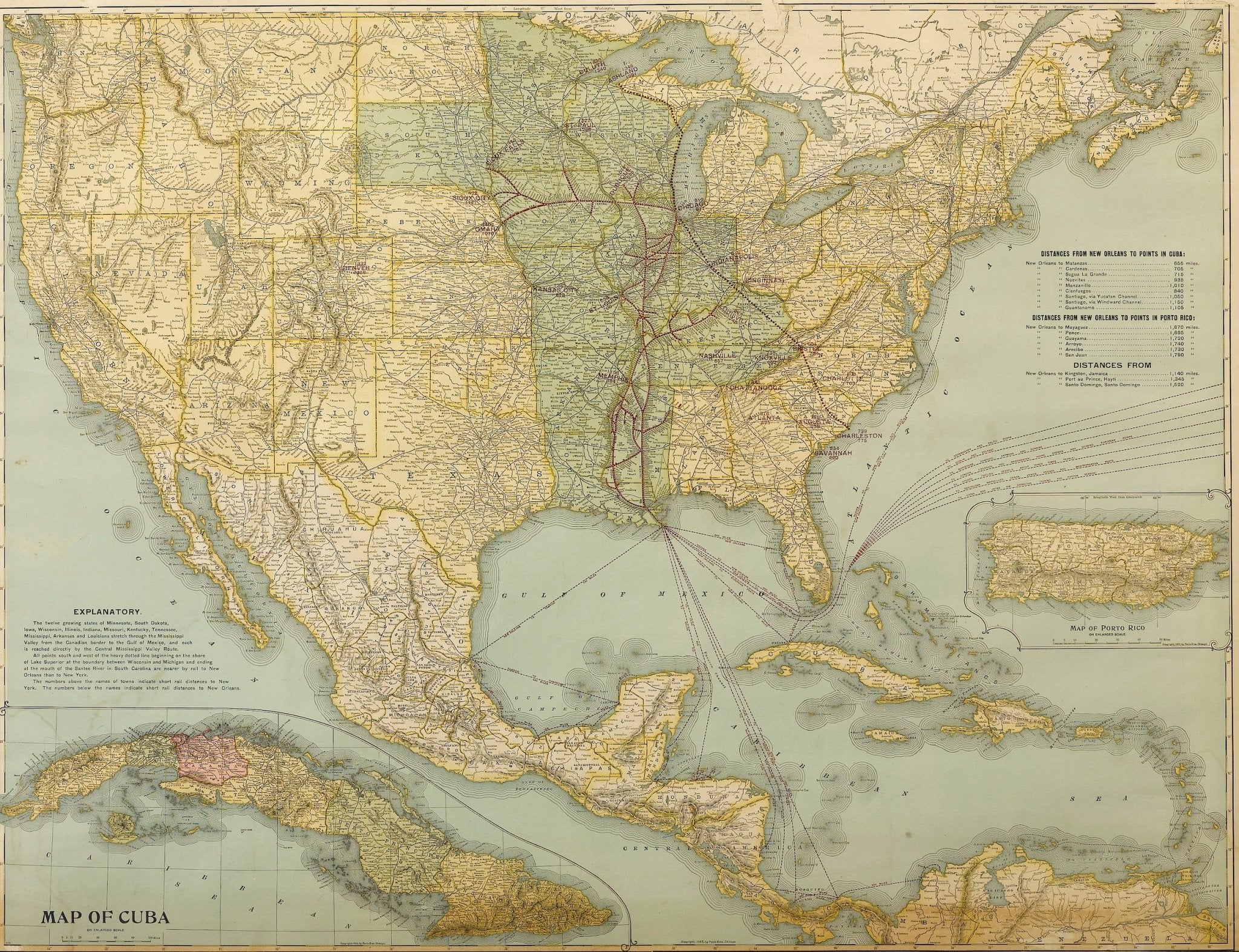 1899 Poole Brothers Railroad Map of the Illinois Central Railroad - The Great Republic