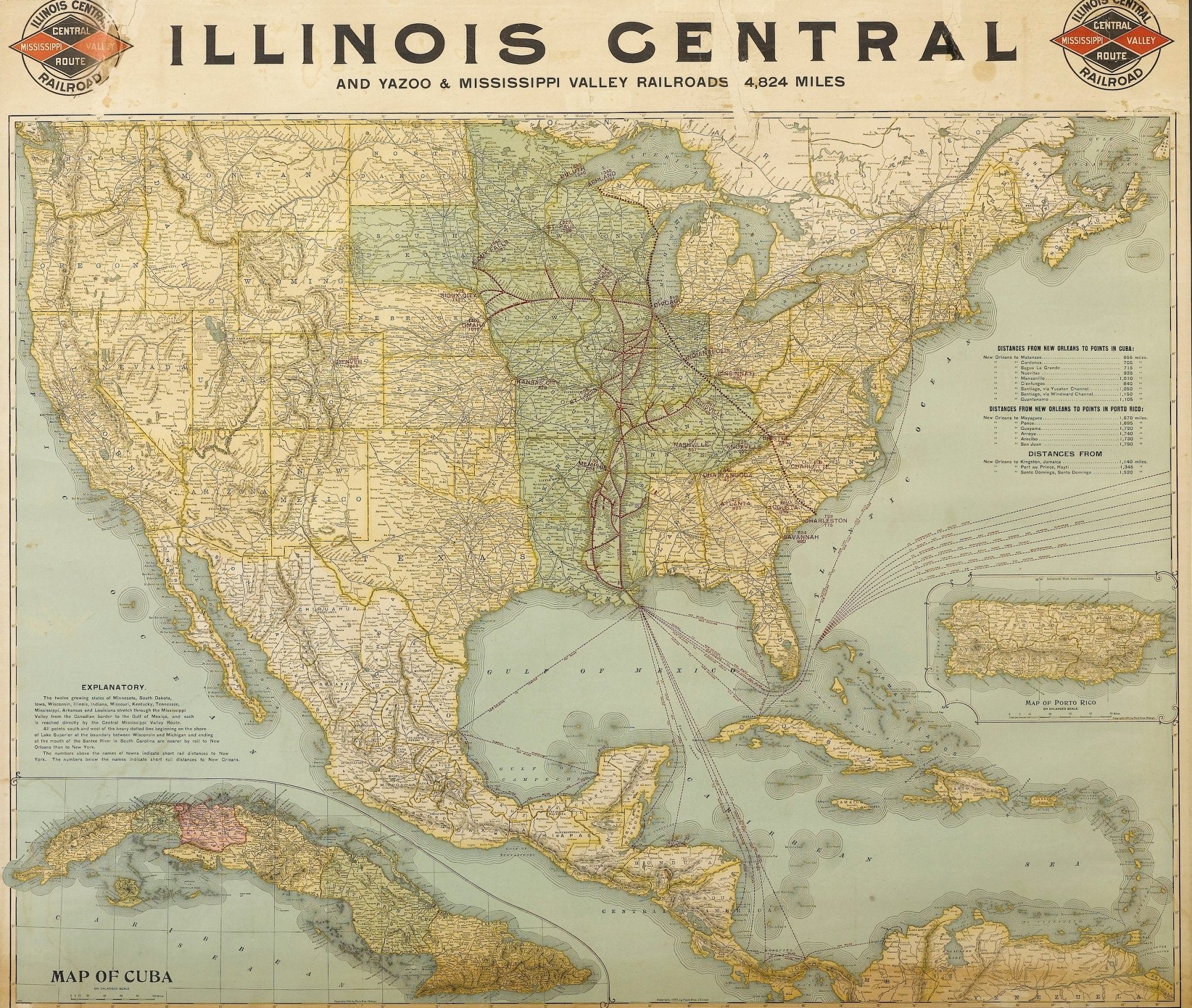 1899 Poole Brothers Railroad Map of the Illinois Central Railroad - The Great Republic