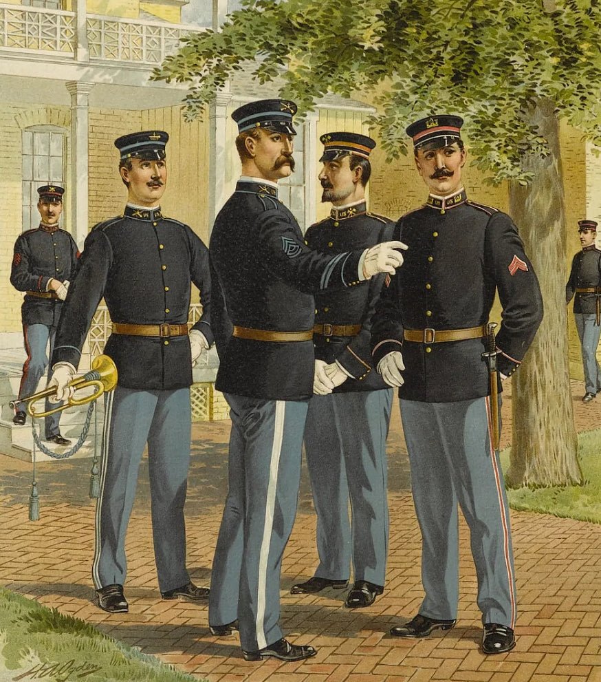 1908 "Artillery & Musician Infantry Uniforms" Chromolithograph by H. A. Ogden - The Great Republic