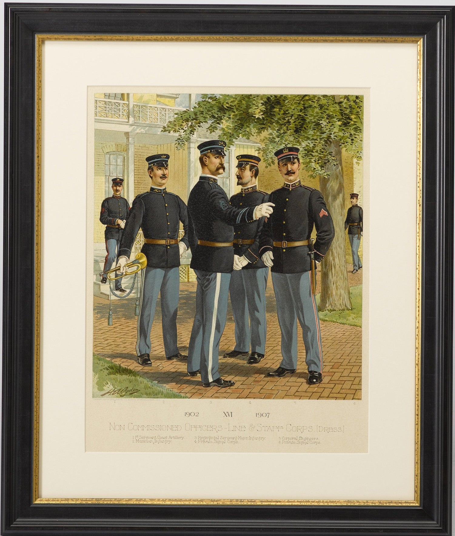 1908 "Artillery & Musician Infantry Uniforms" Chromolithograph by H. A. Ogden - The Great Republic