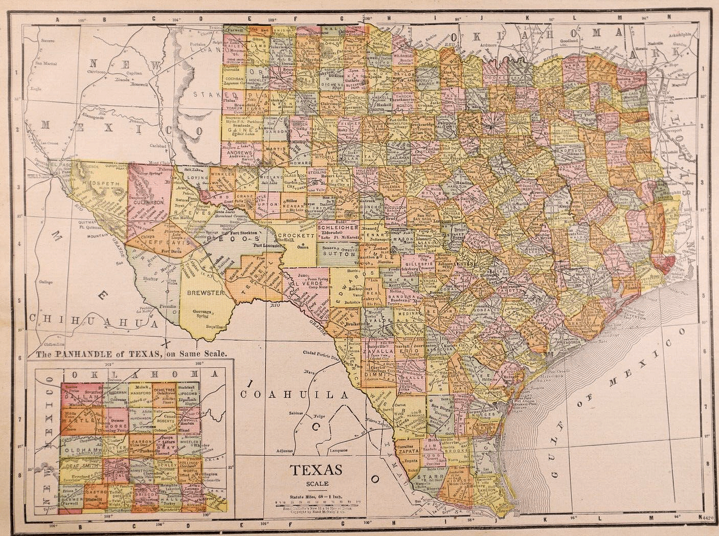 1912 "Texas" Map by Rand McNally & Co. - The Great Republic