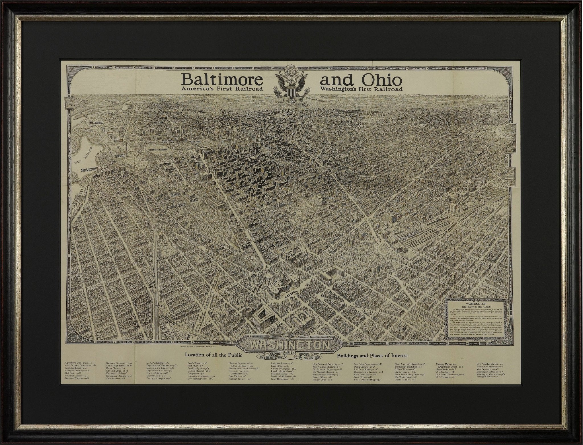 1923 "Washington, The Beautiful Capital of the Nation" Baltimore and Ohio Railroad Bird's - Eye View - The Great Republic