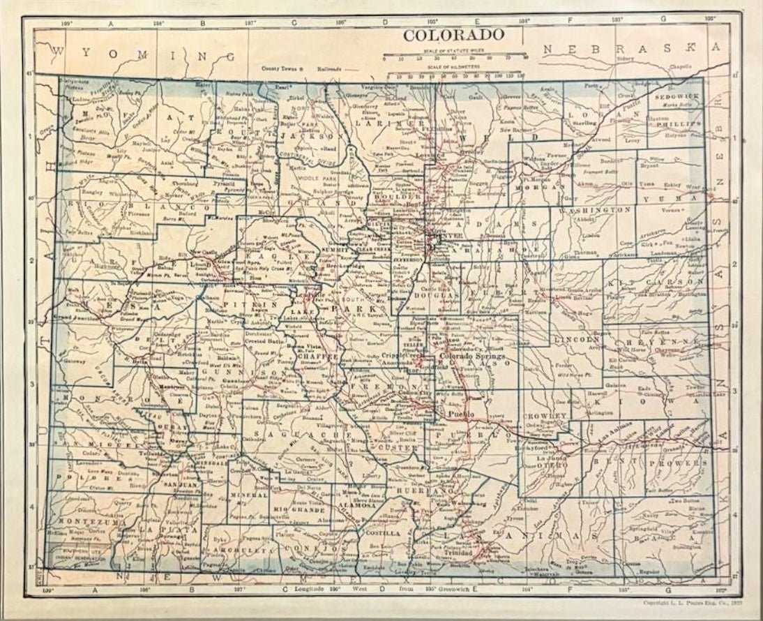 1925 "Colorado" Map by L. L. Poates Eng. Co. - The Great Republic