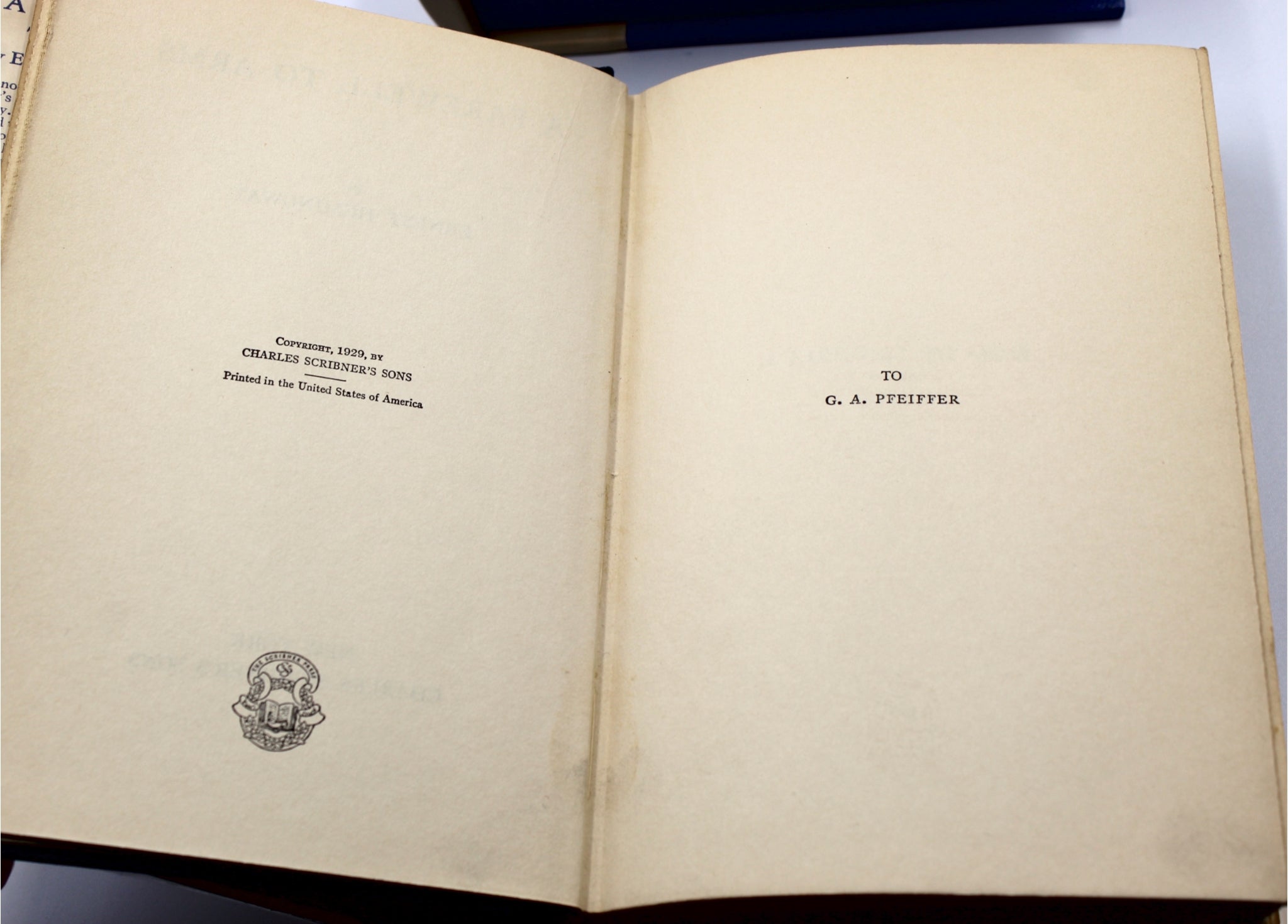 A Farewell to Arms by Ernest Hemingway, First Trade Edition, in First State Dust Jacket, 1929 - The Great Republic