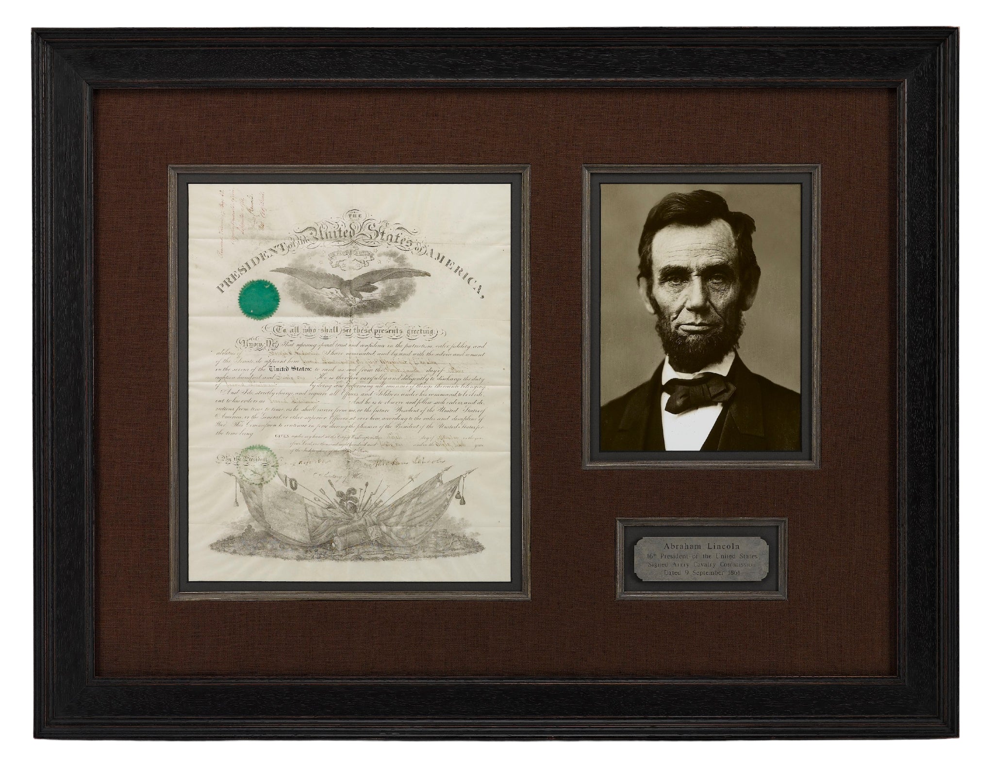 Vintage repro 1861 Abraham Lincoln Hartford purchases Insurance Policy Framed #d edition