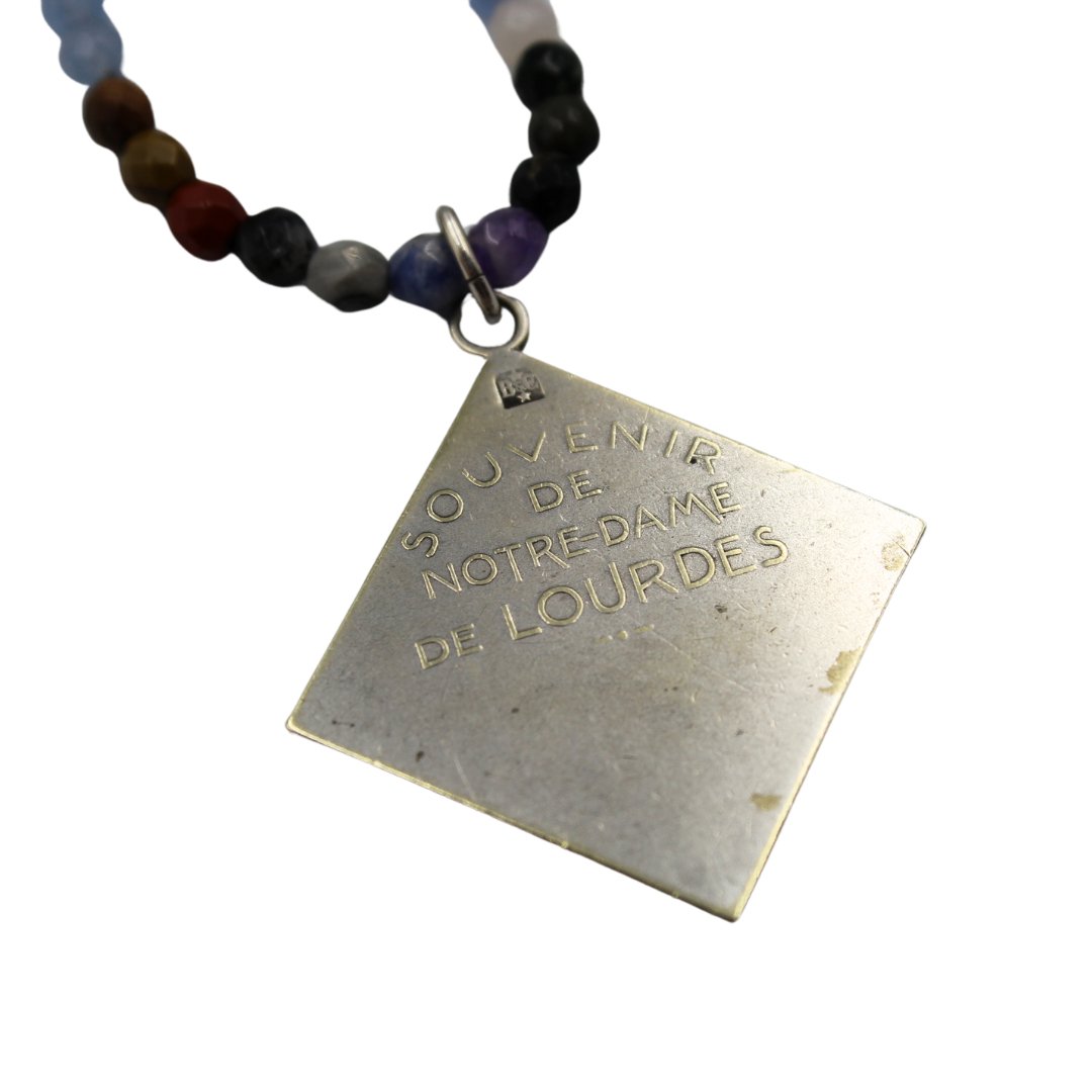 Antique Belgian "Medal of St. Bernadette" on Faceted Multi - stone Necklace - The Great Republic