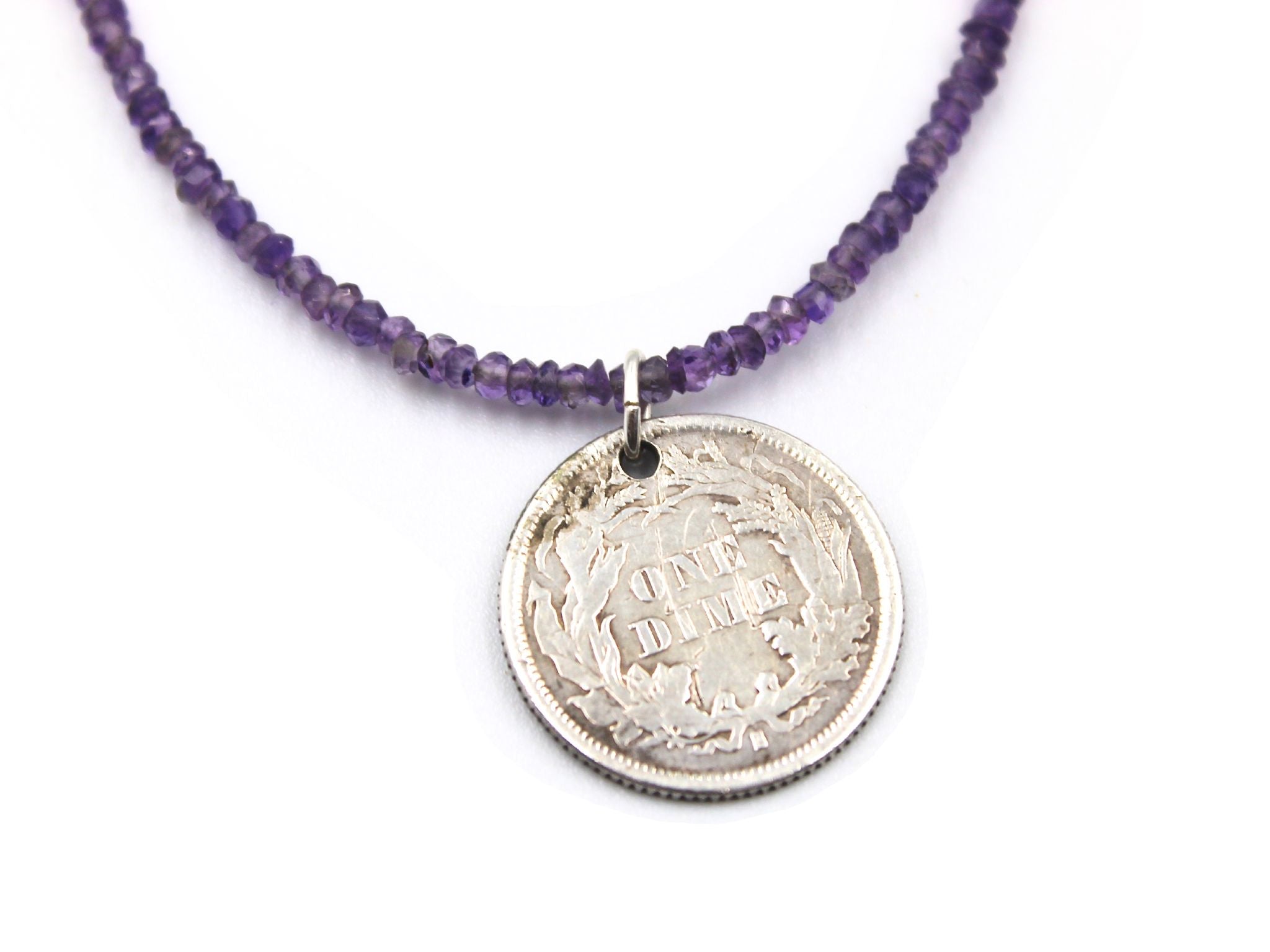 Antique Love Token on a Faceted Amethyst Necklace - The Great Republic