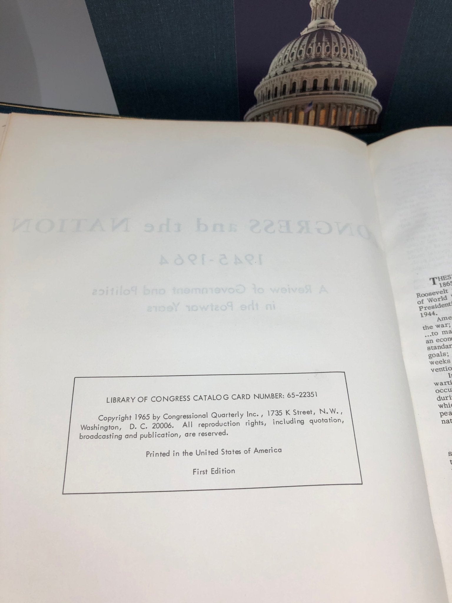 Congress and the Nation 1946 - 1964: A Review of Government and Politics, Published by the Congressional Quarterly Service, Two Volume Set - The Great Republic