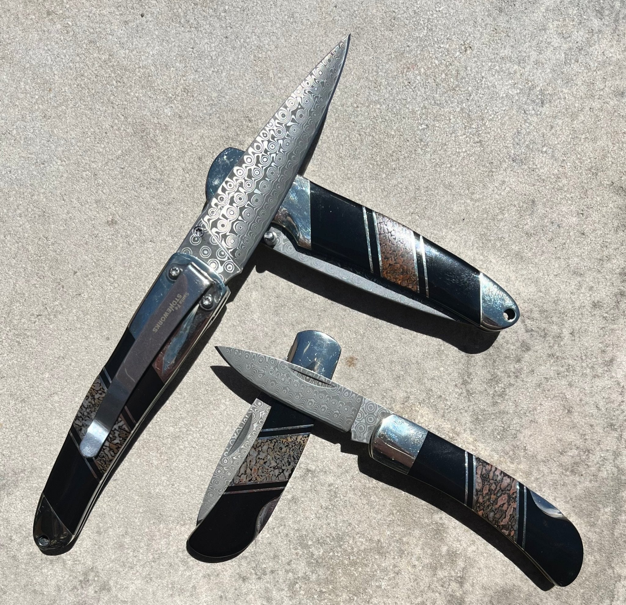 Dinosaur Bone 3" Damascus Steel Double Sided Lockback Knife - The Great Republic