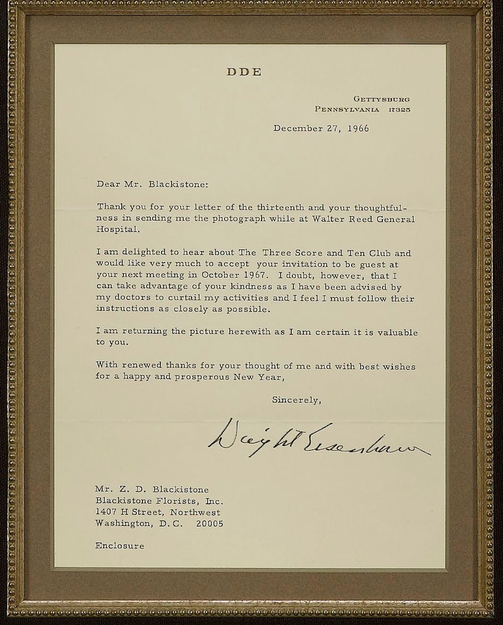 Dwight D. Eisenhower Original Photograph and Autographed Letter, 1966 - The Great Republic