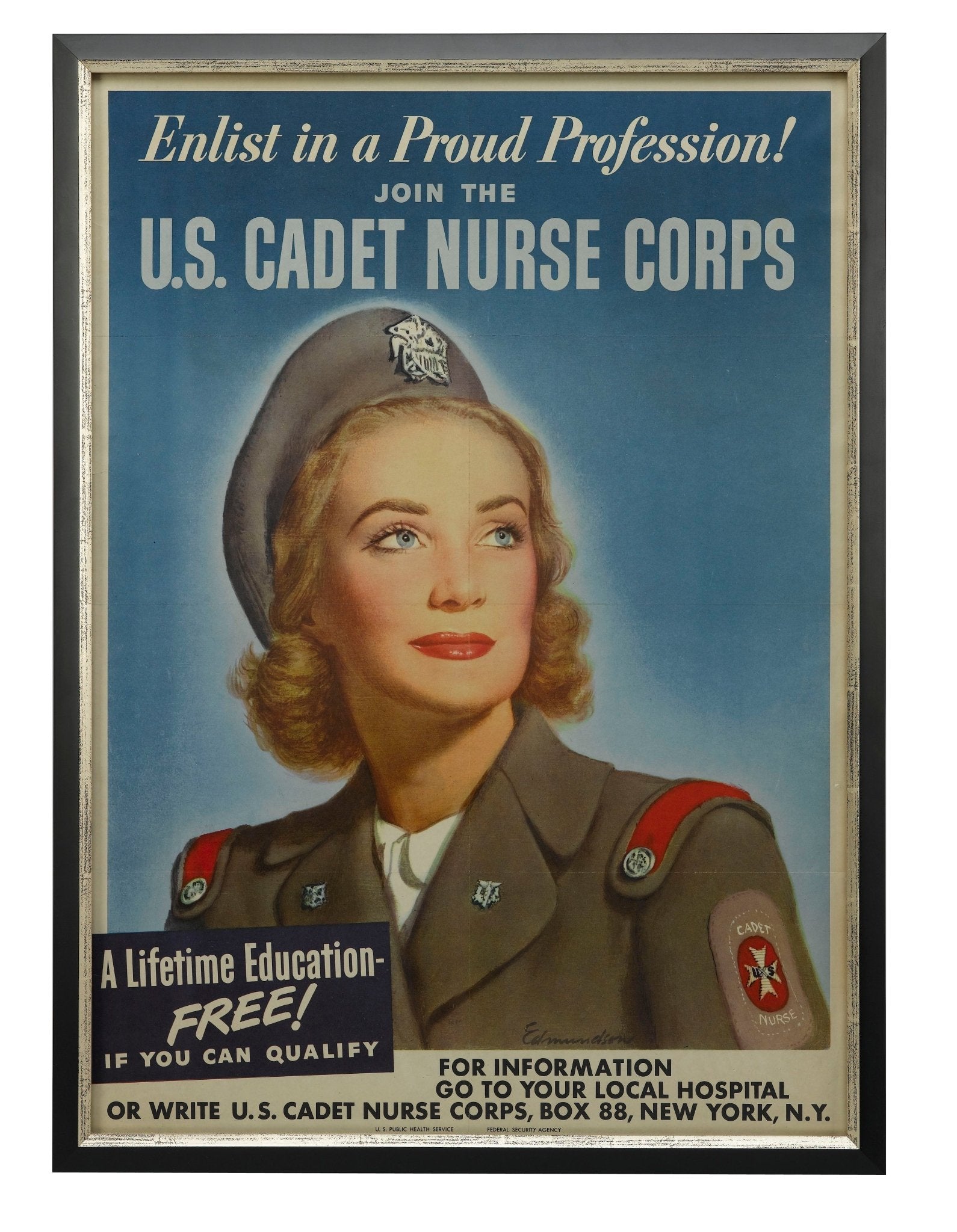 "Enlist in a Proud Profession. Join the U.S. Cadet Nurse Corps." Vintage WWII Recruitment Poster by Carolyn Edmundson - The Great Republic