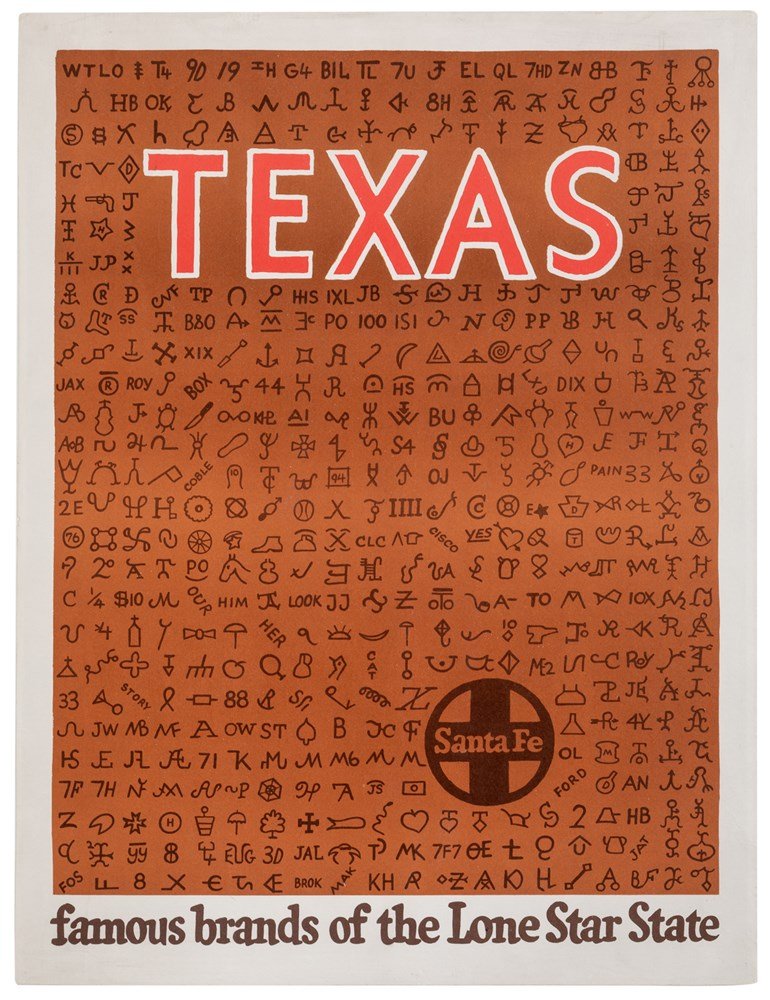 "Famous Brands of the Lone Star State" Santa Fe Railway Texas Travel Poster, Circa 1950 - The Great Republic