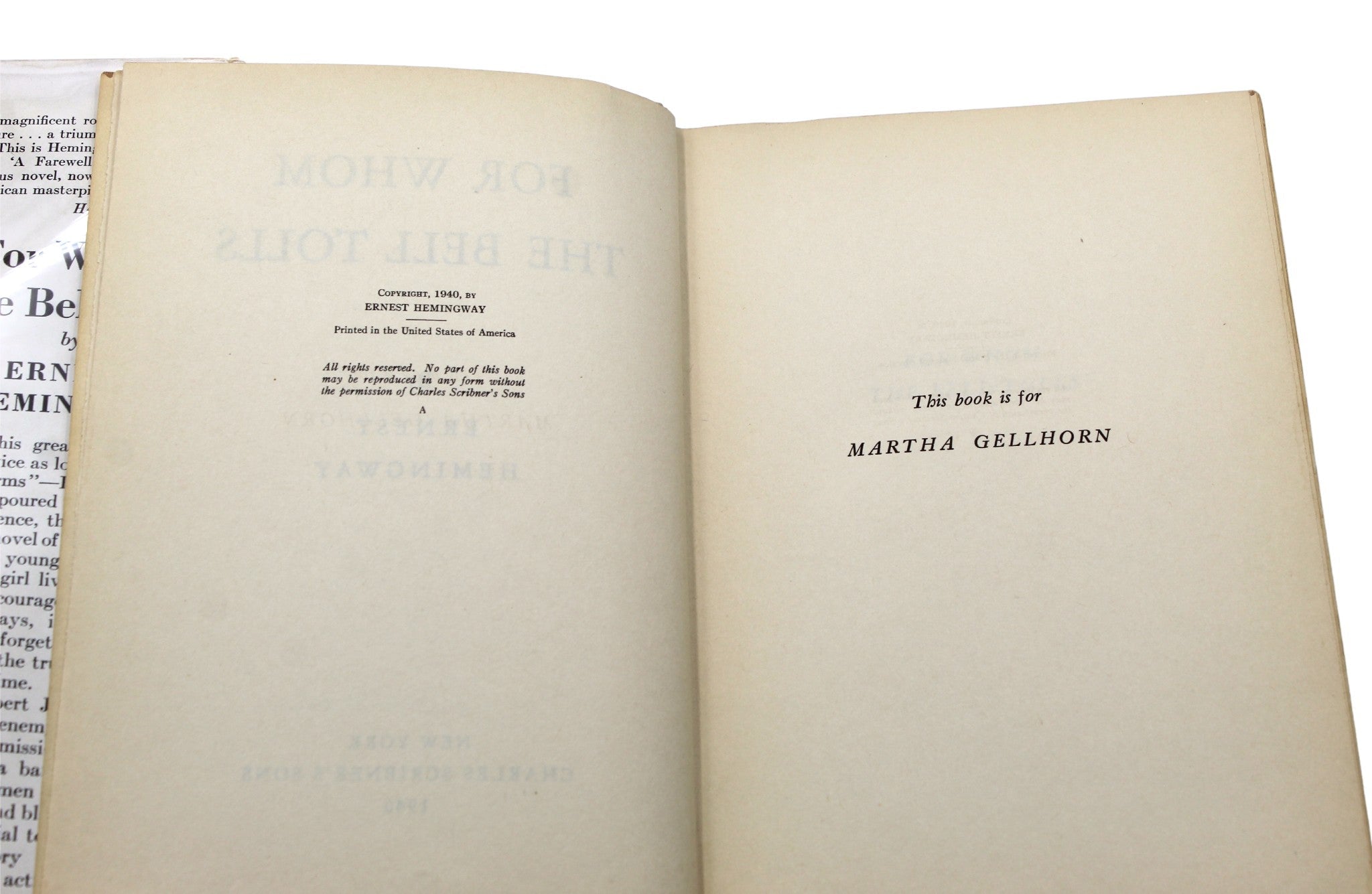 For Whom the Bell Tolls by Ernest Hemingway, First Edition with Original Dust Jacket, 1940 - The Great Republic