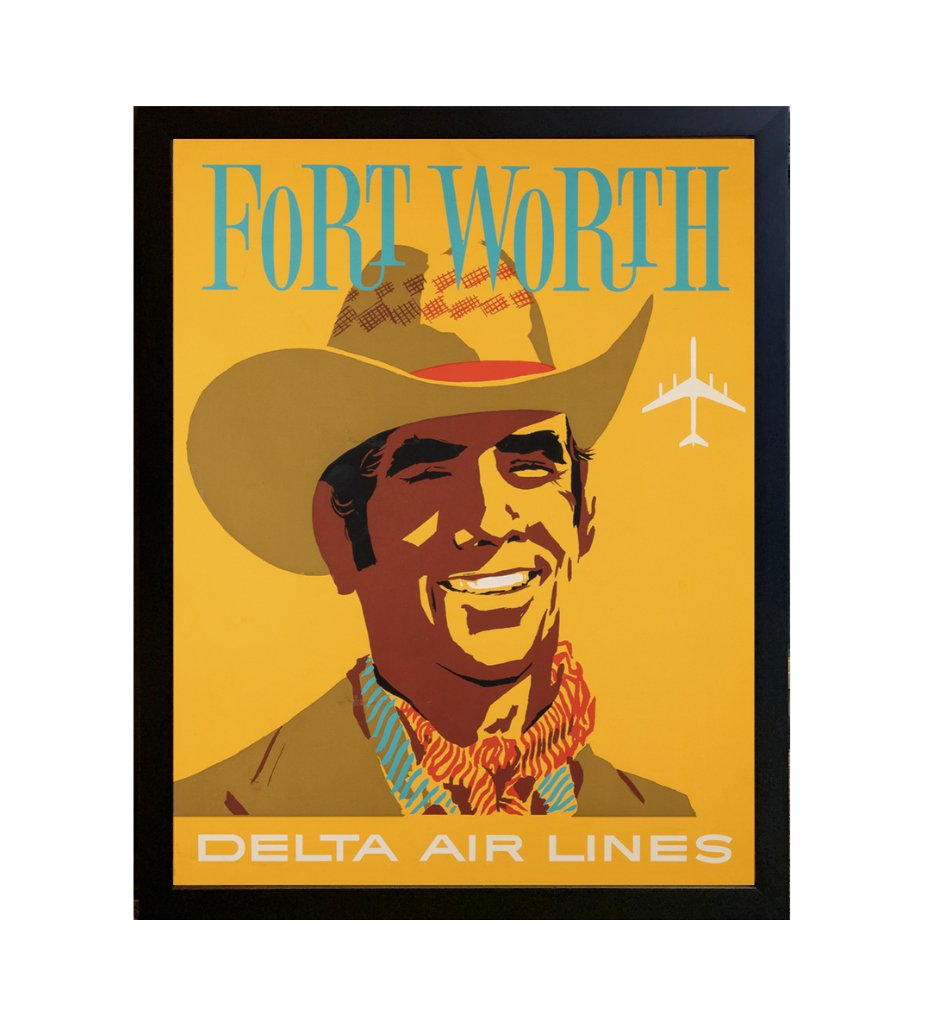 "Fort Worth" Vintage Delta Airlines Travel Poster by John Hardy, circa 1950s - The Great Republic