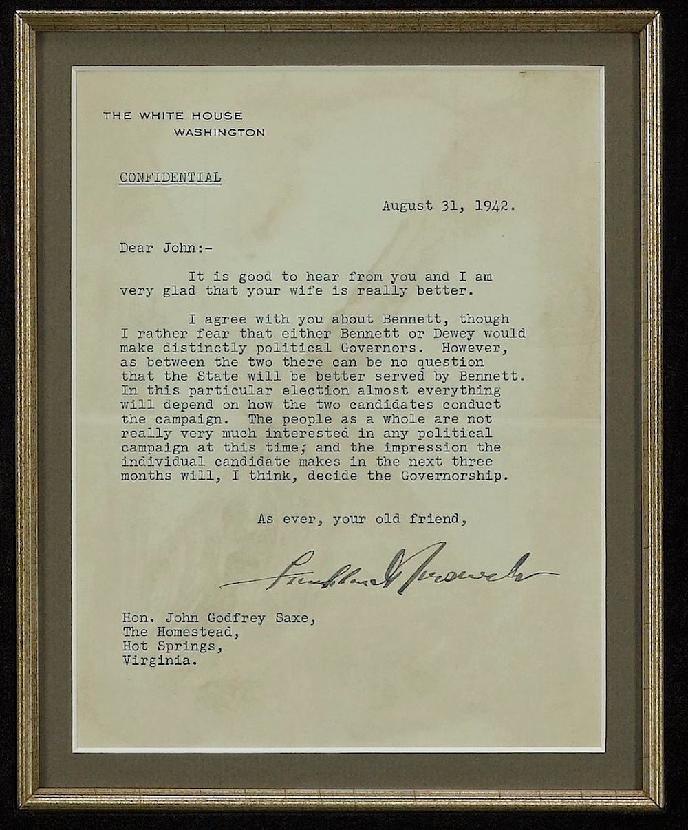 Franklin D. Roosevelt Signed Letter, 1942 - The Great Republic