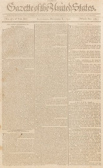 Gazette of The United States, with Plans for the Capital City of Washington, DC, Issued Oct 8, 1791 - The Great Republic