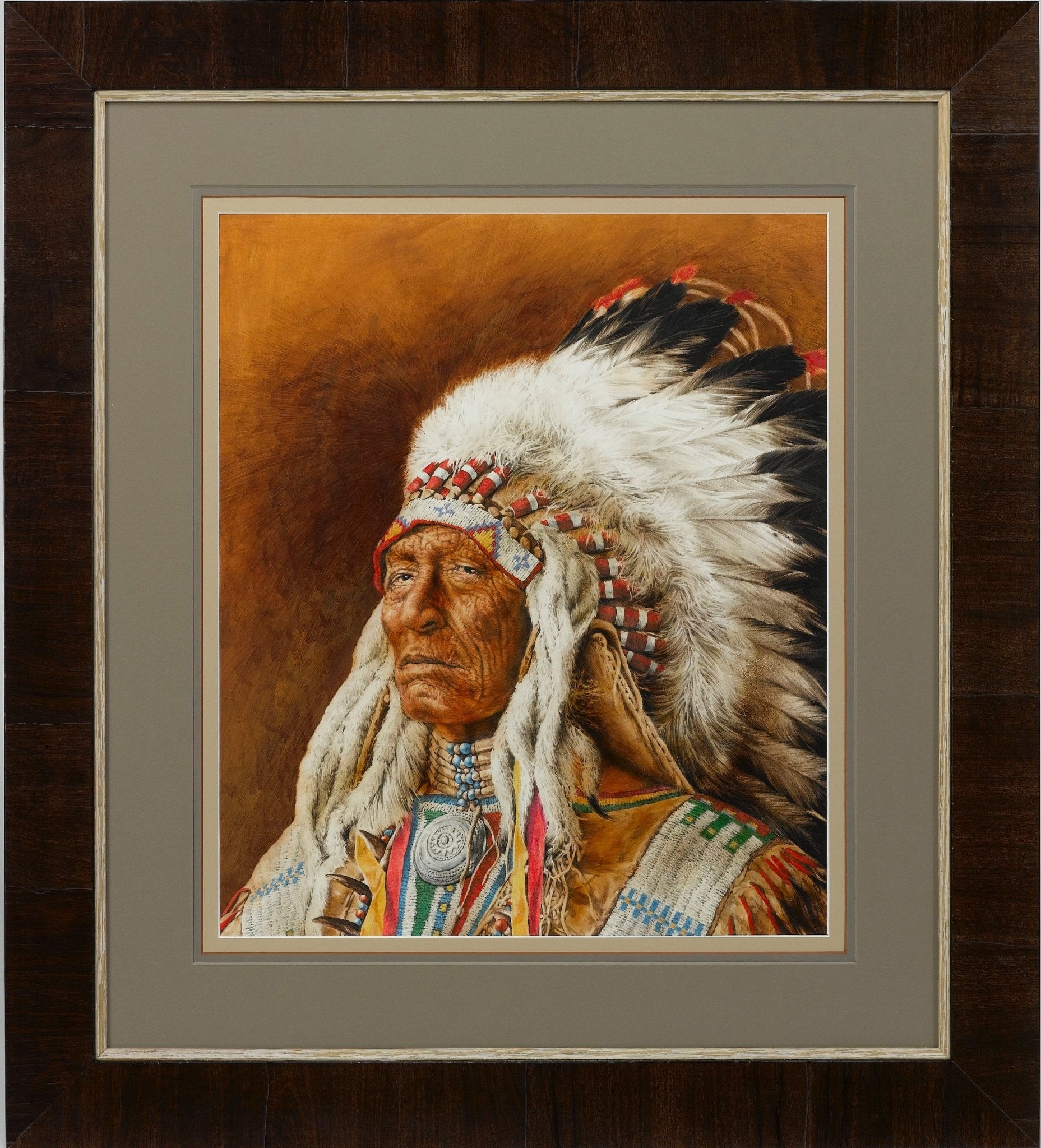 "Legends of the West - Indian Chief" by Chris Calle, Mixed Media Painting on Illustration Board - The Great Republic