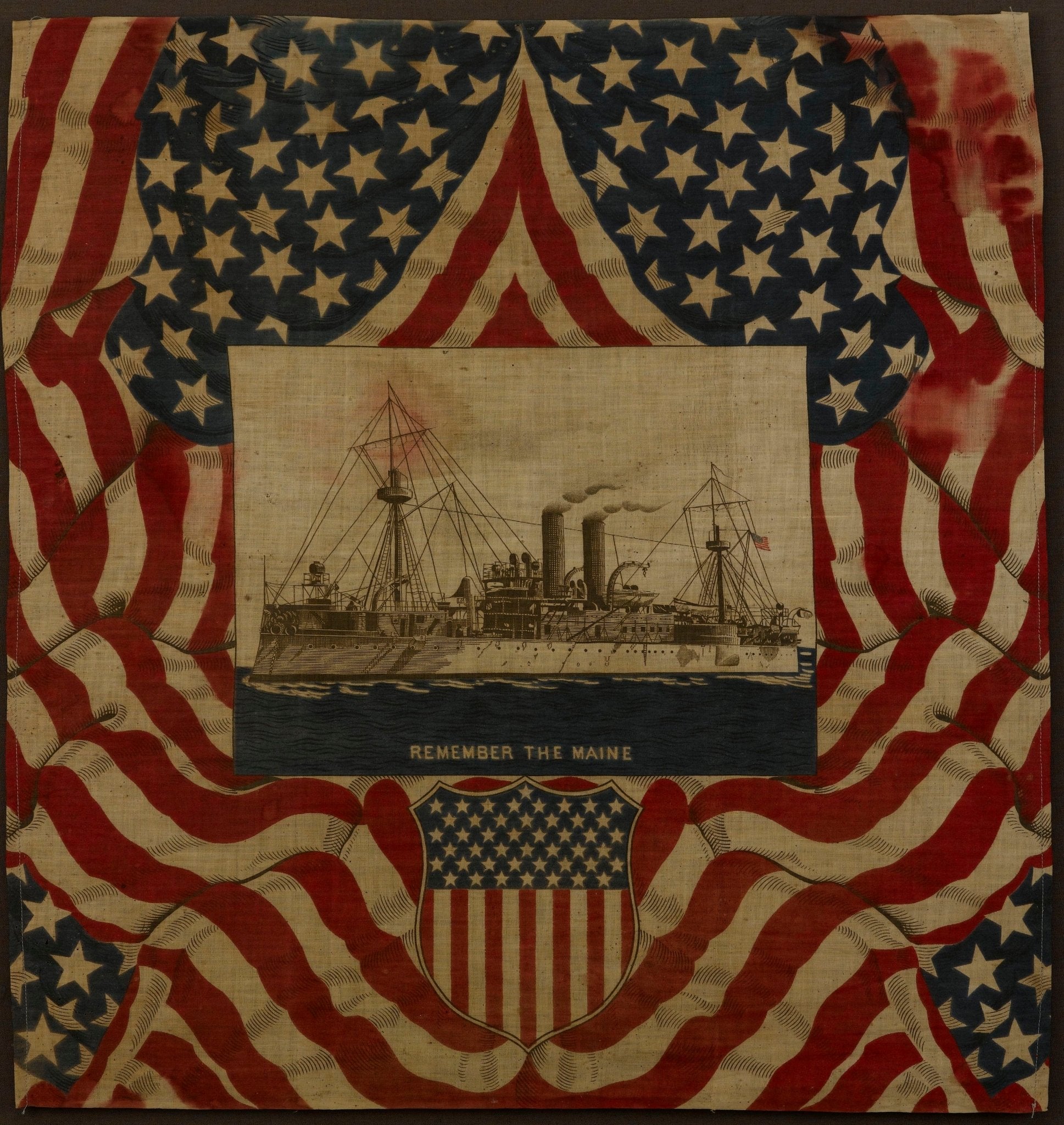 "Remember the Maine" Spanish - American War Commemorative Bandana, Late 19th Century - The Great Republic