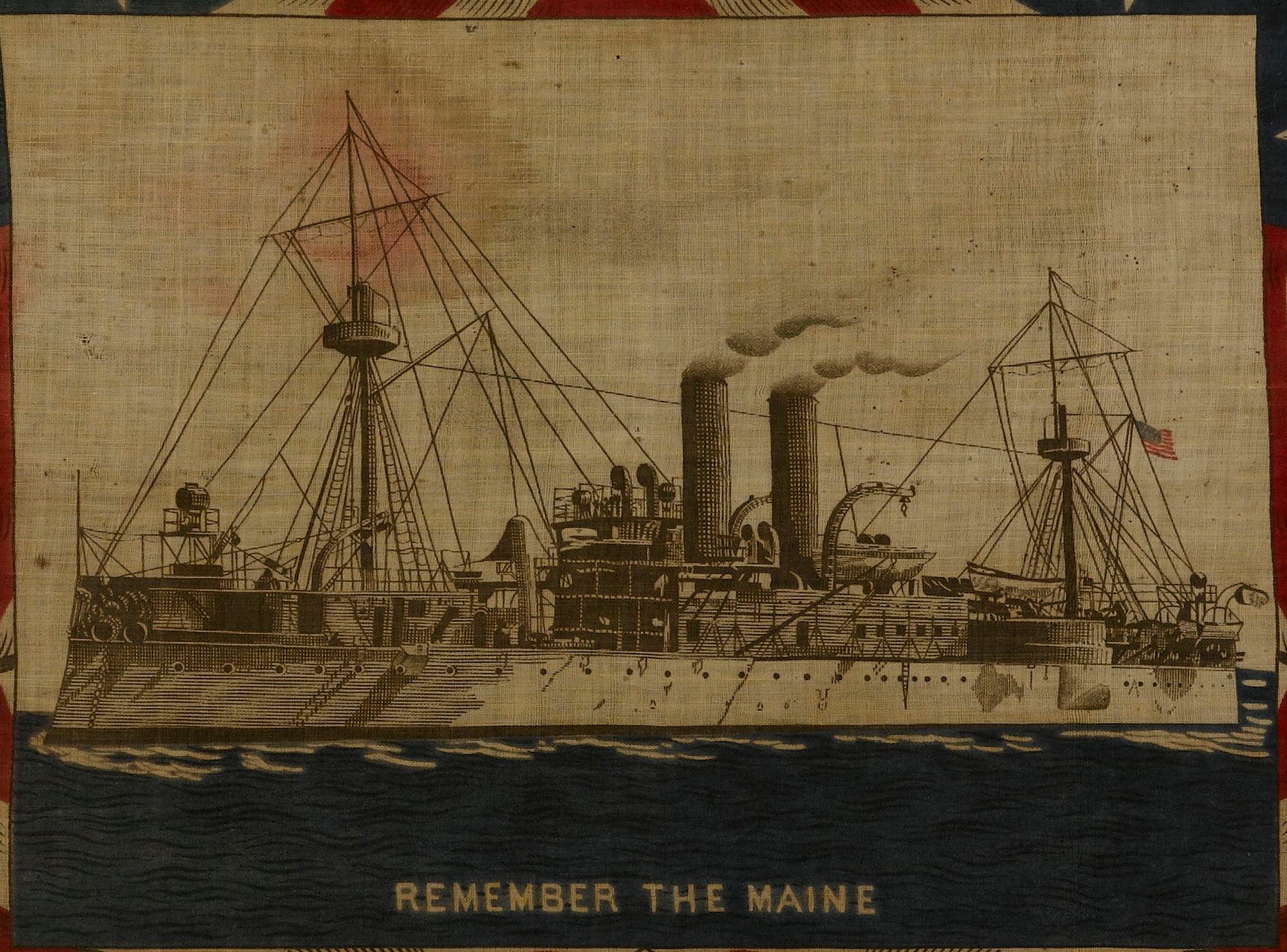 "Remember the Maine" Spanish - American War Commemorative Bandana, Late 19th Century - The Great Republic