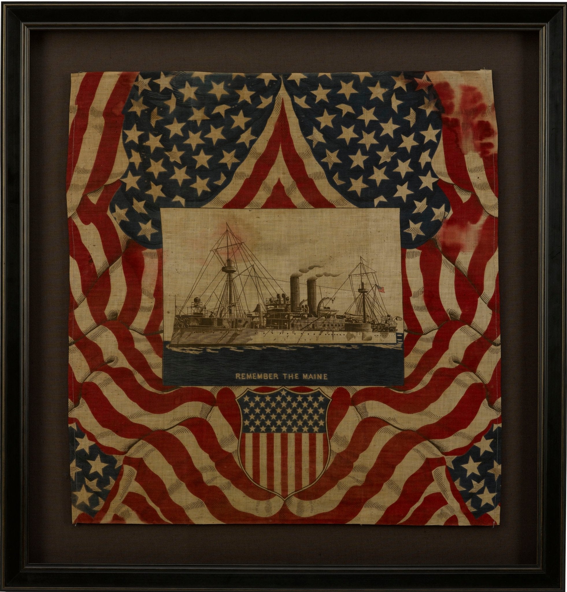 "Remember the Maine" Spanish - American War Commemorative Bandana, Late 19th Century - The Great Republic