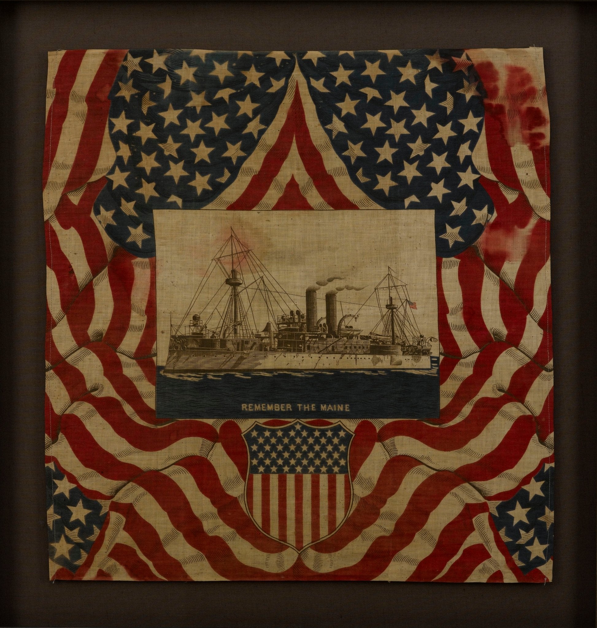 "Remember the Maine" Spanish - American War Commemorative Bandana, Late 19th Century - The Great Republic