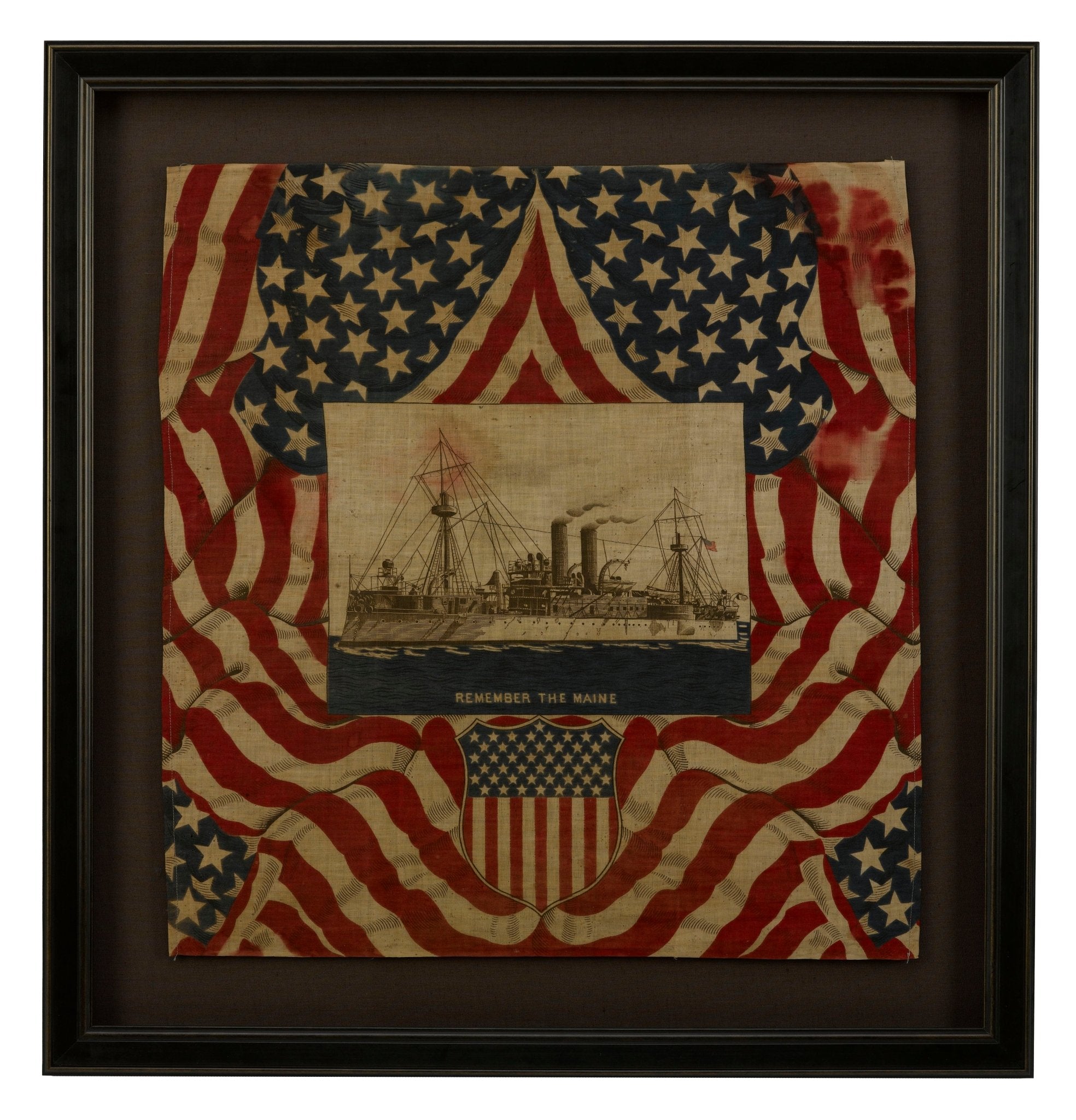 "Remember the Maine" Spanish - American War Commemorative Bandana, Late 19th Century - The Great Republic