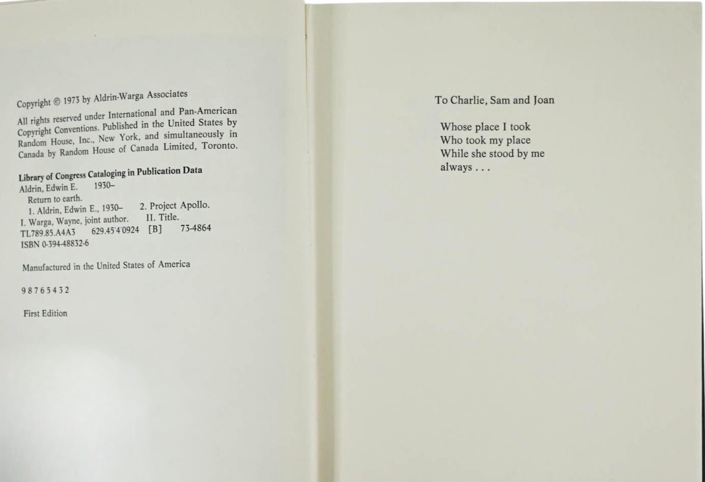 Return to Earth, Signed and Inscribed by Edwin "Buzz" Aldrin, First Edition in Original Dust Jacket, 1973 - The Great Republic