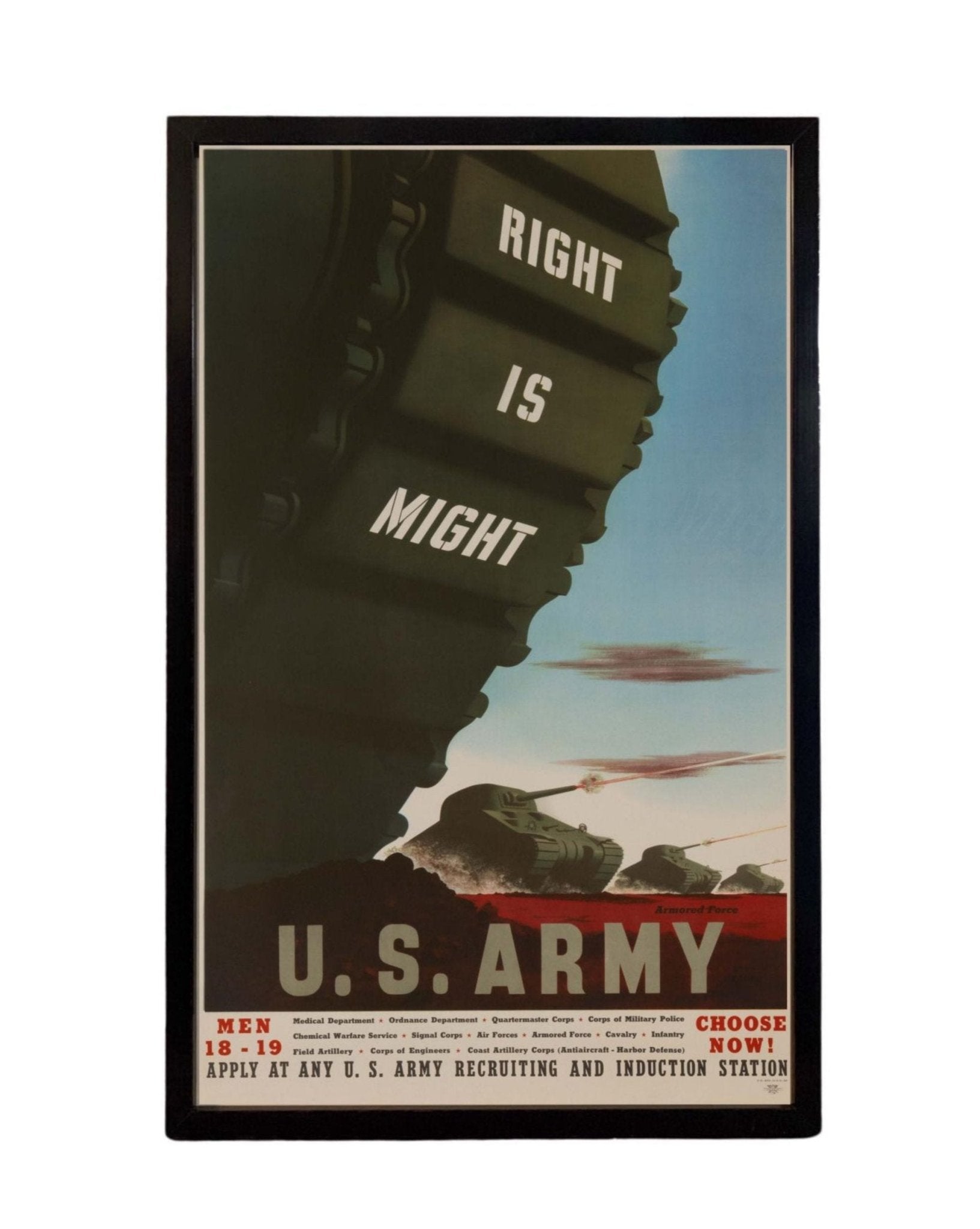 "Right is Might" Vintage WWII U.S. Army Recruitment Poster by Stuart Graves, 1942 - The Great Republic