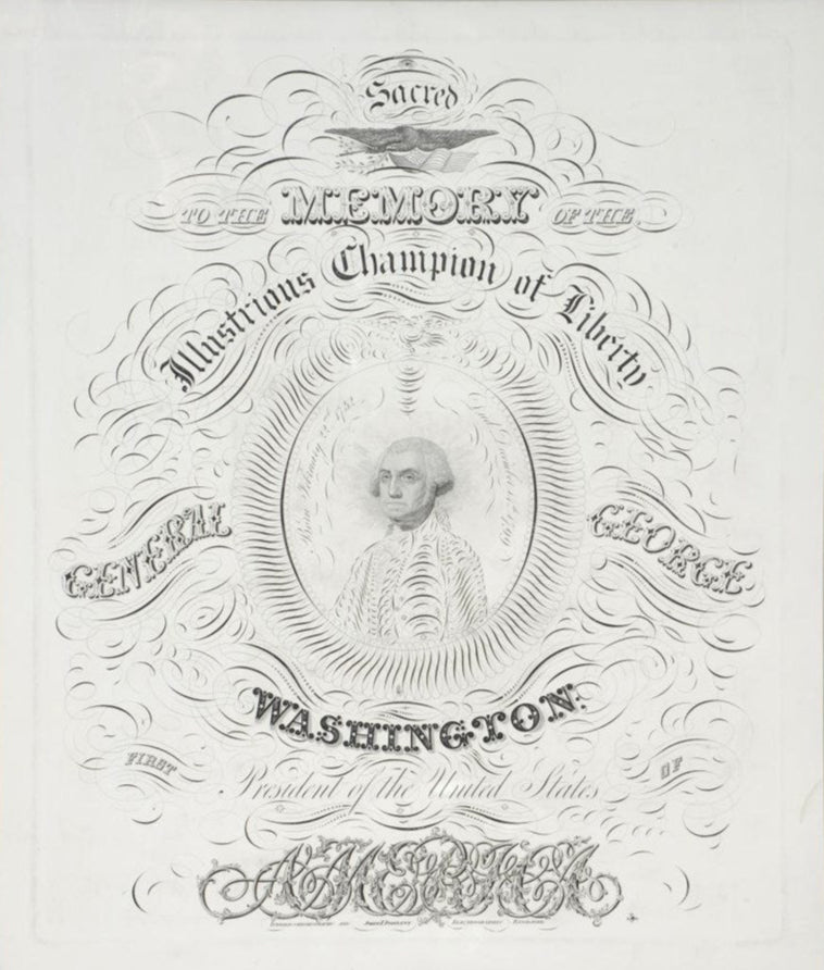 "Sacred to the Memory of the Illustrious Champion of Liberty General George Washington" Engraving by John Donlevy, 1840 - The Great Republic