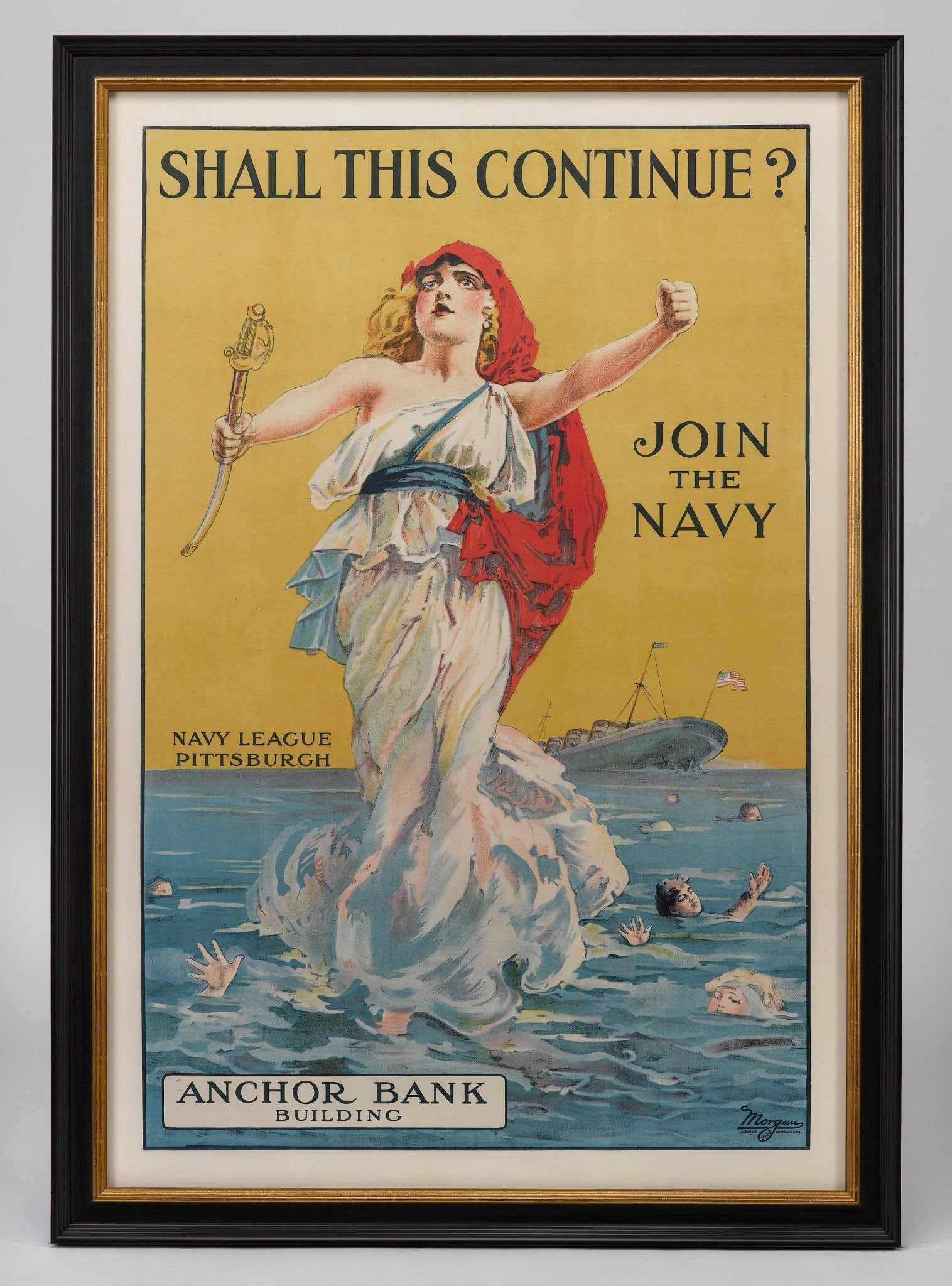 "Shall This Continue? Join the Navy" Vintage Navy Recruitment Poster, circa 1916 - The Great Republic