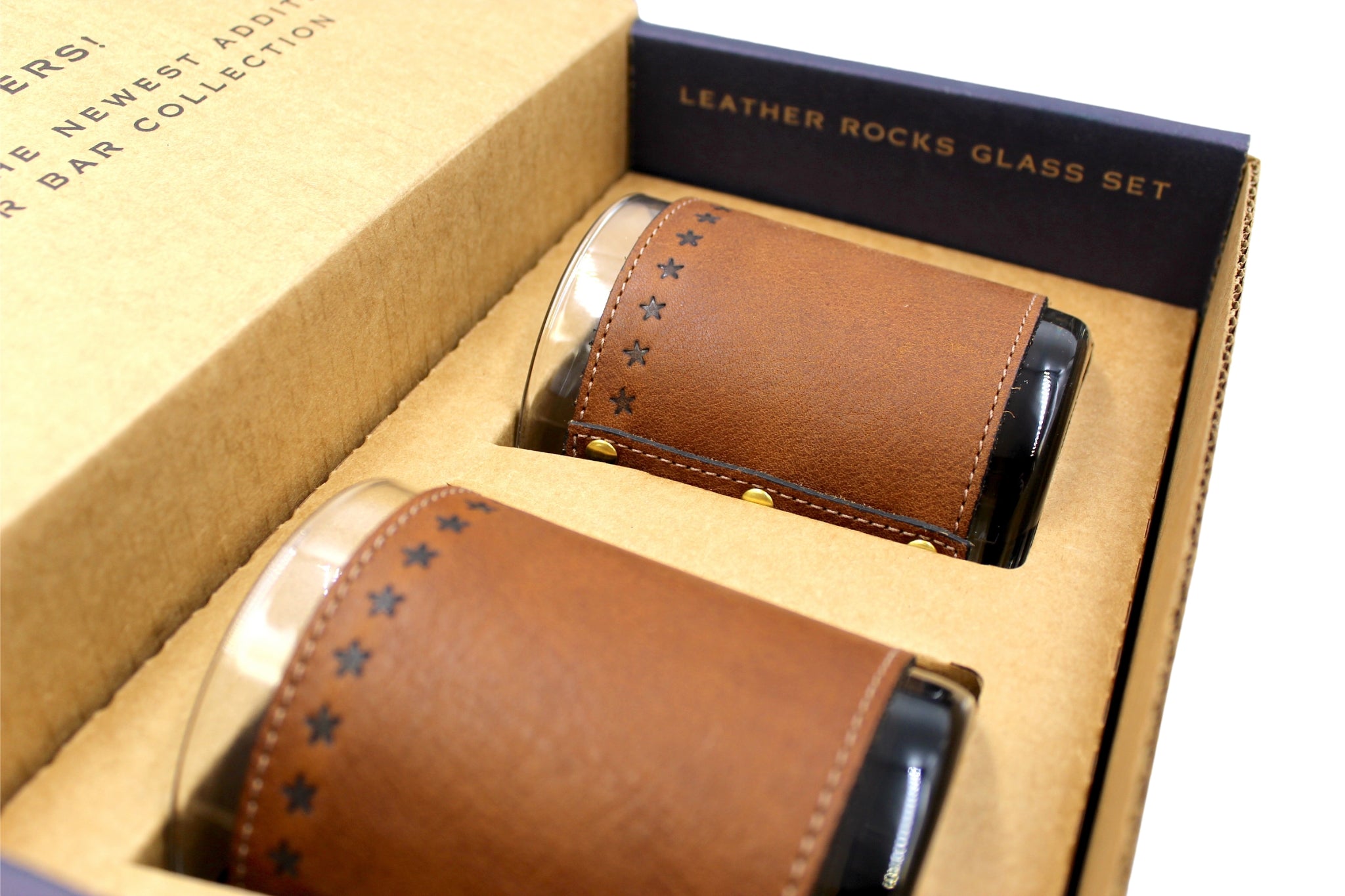 Star Stamped Leather Wrapped Rocks Glasses - The Great Republic
