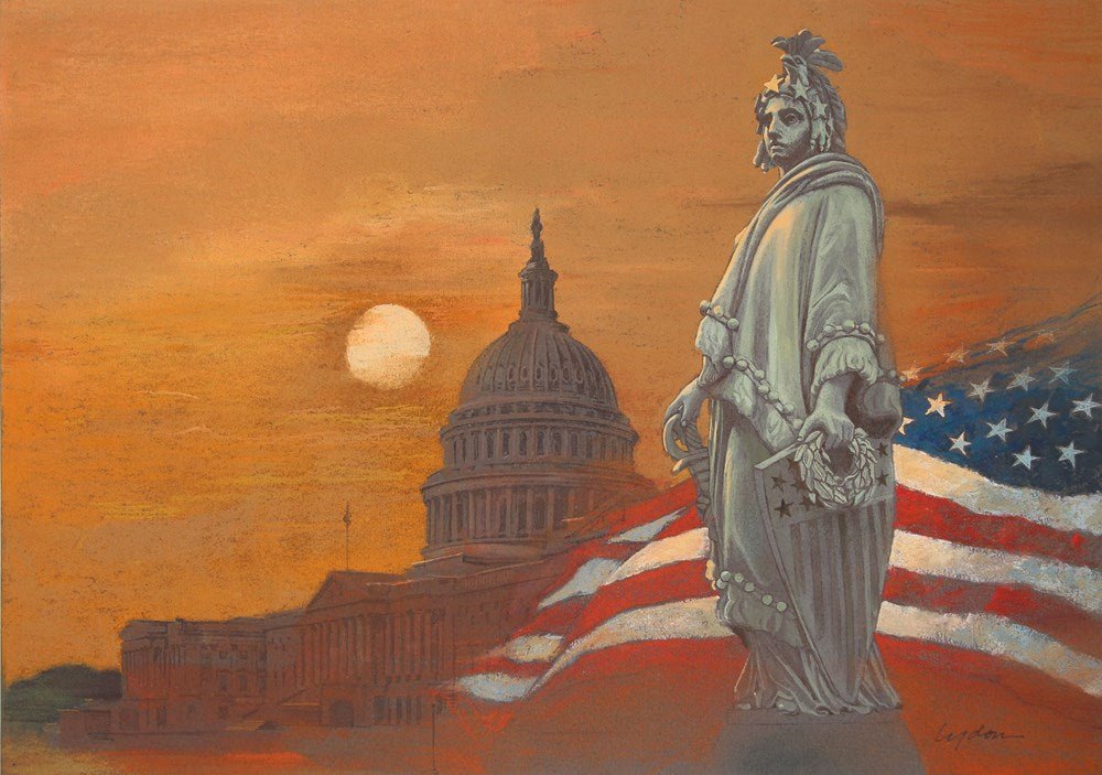 "Statue of Freedom" by Tom Lydon, Original Chalk on Paper, 1991 - The Great Republic