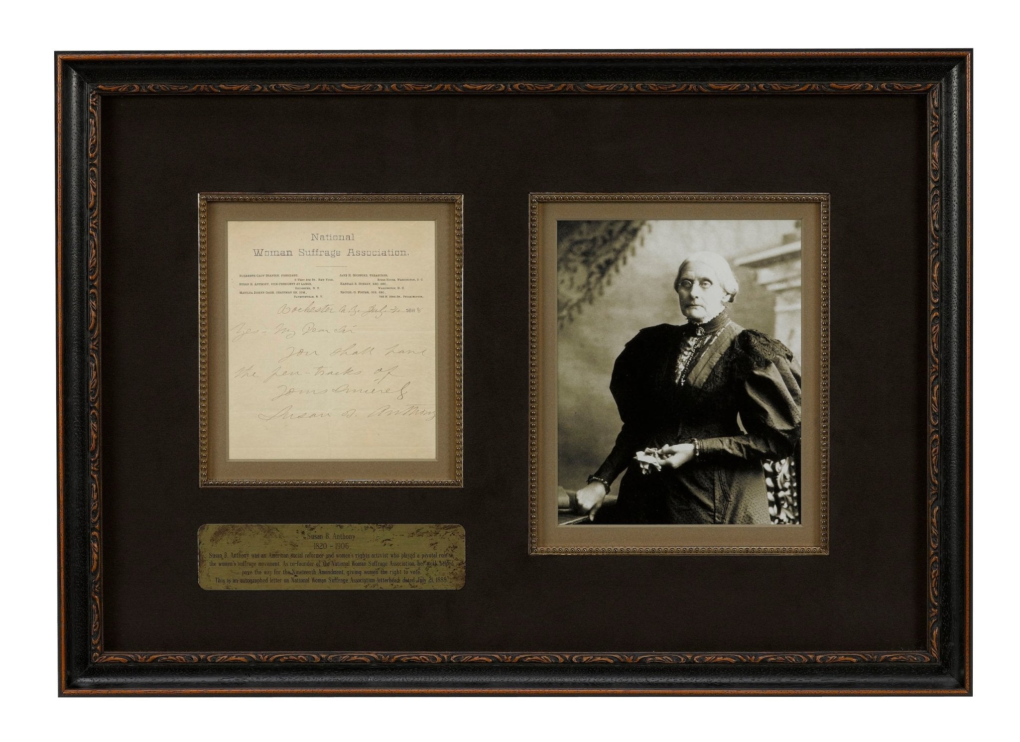 Susan B. Anthony Signed Handwritten Letter, Dated July 21, 1888 - The Great Republic