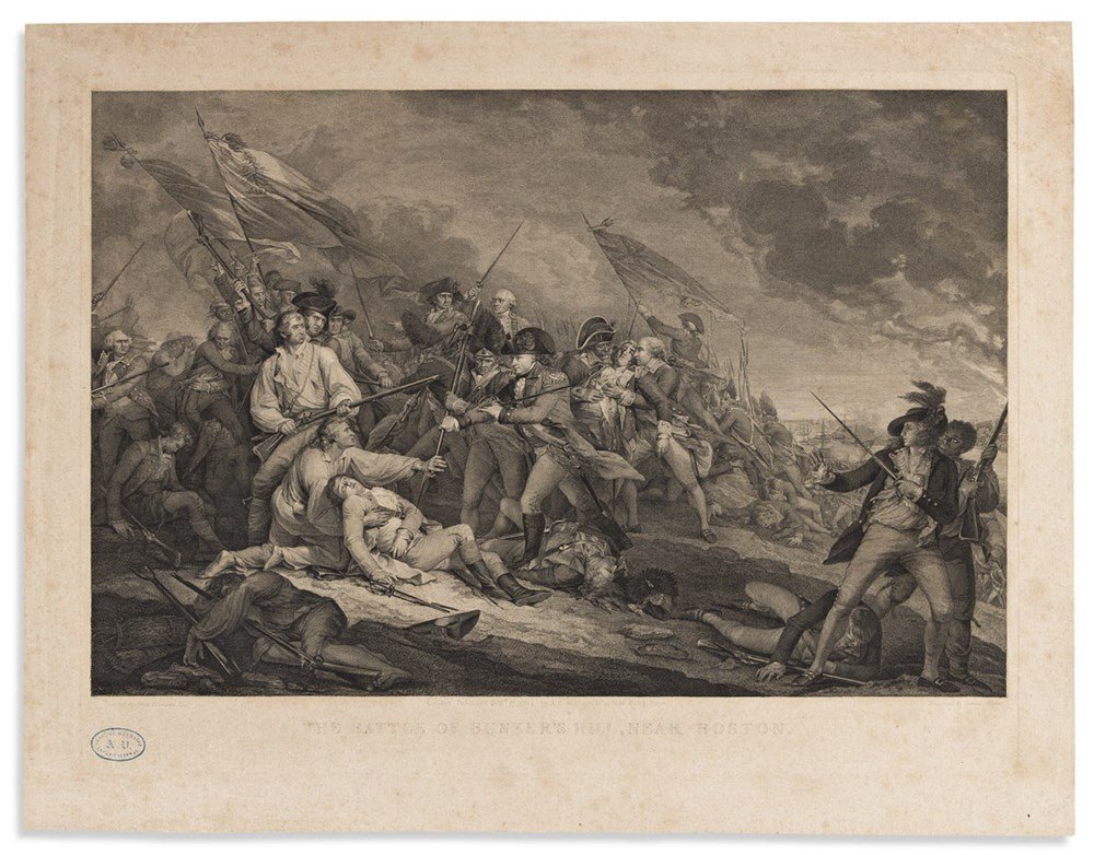 "The Battle of Bunker's Hill, Near Boston" Engraving by James Mitan, after Trumbull, 1801 - The Great Republic