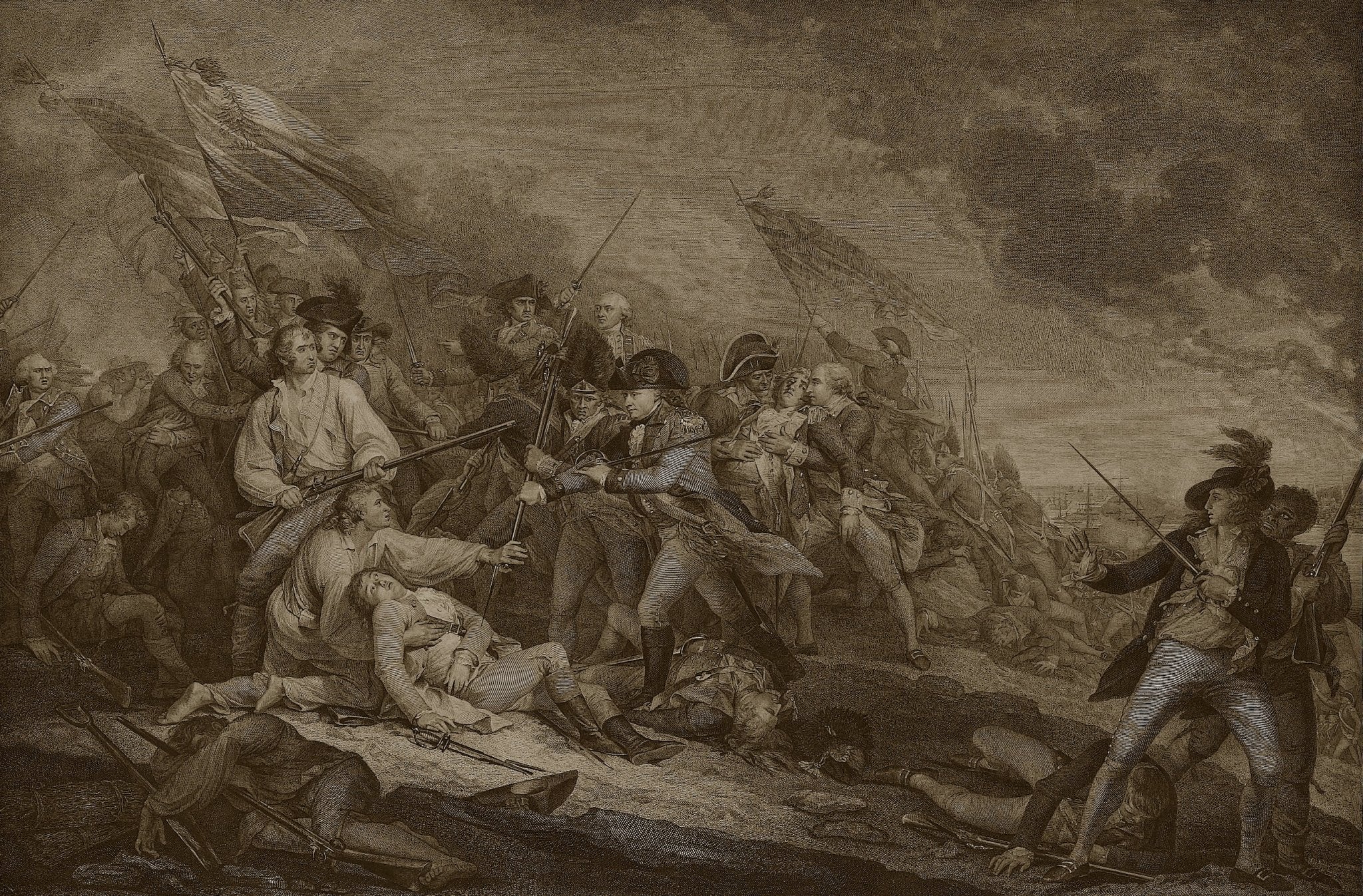 "The Battle of Bunker's Hill, Near Boston" Engraving by James Mitan, after Trumbull, 1801 - The Great Republic